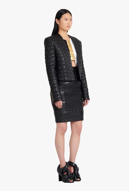 Black quilted leather spencer jacket - 7