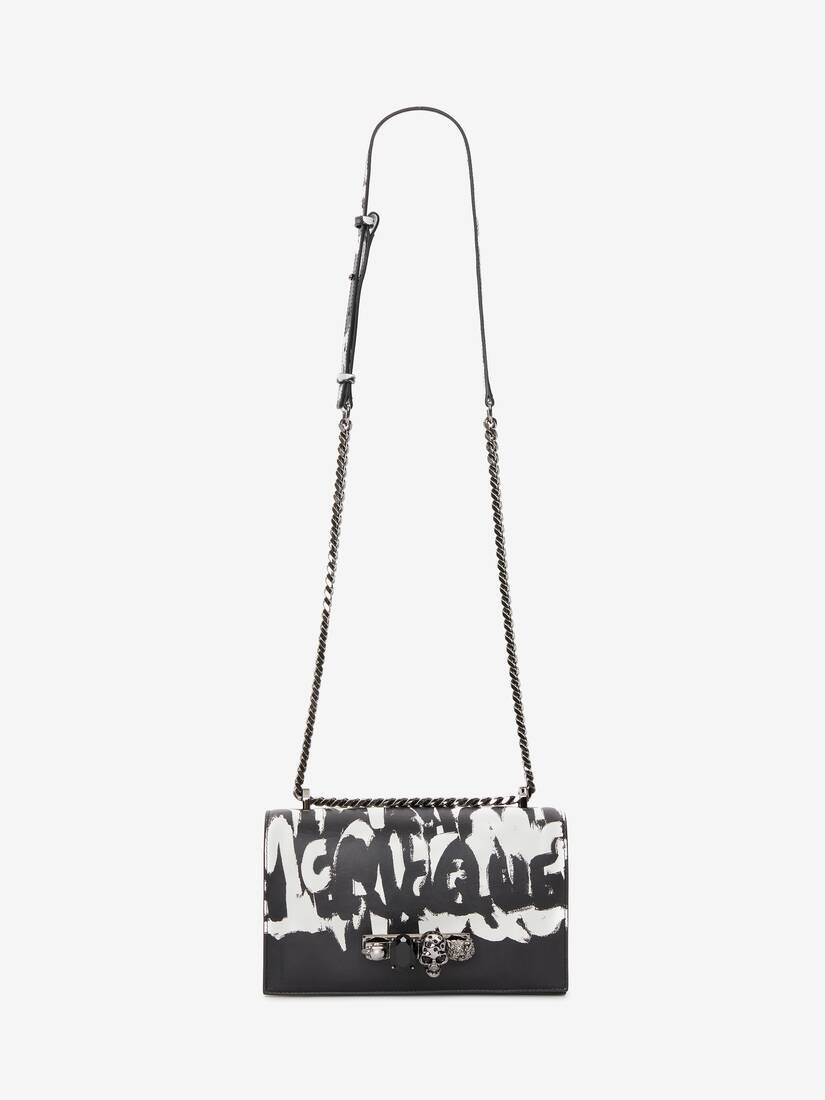Mcqueen Graffiti Jewelled Satchel in Black/white - 5