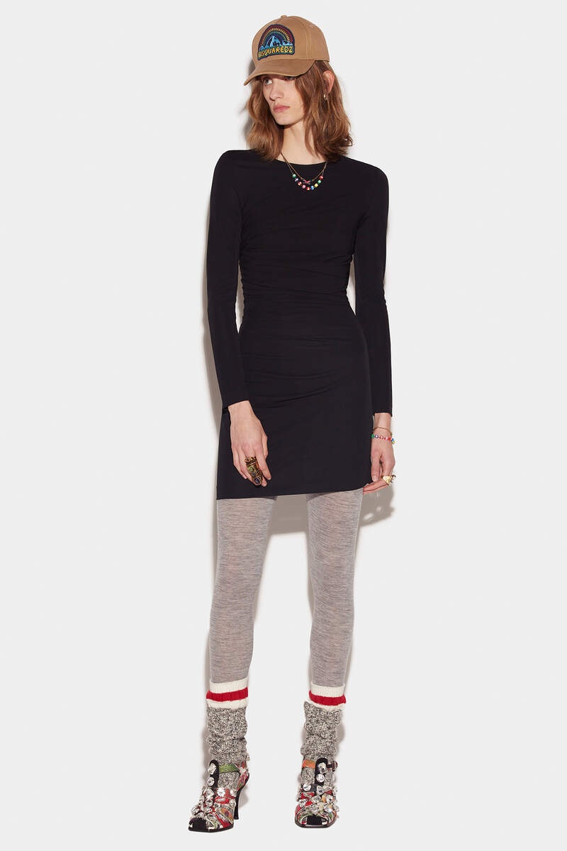 RUCHED LONG SLEEVE MINI DRESS - 3