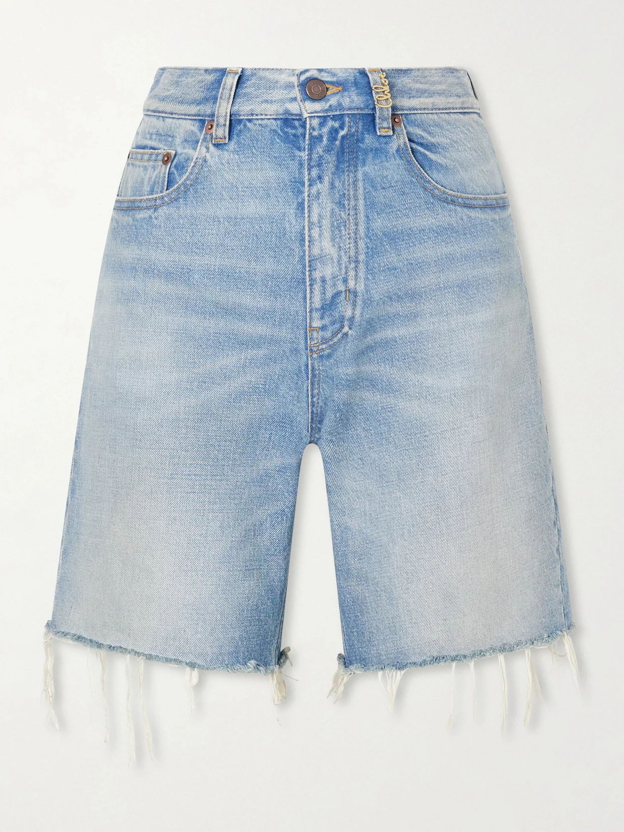 Frayed Denim Shorts - 1