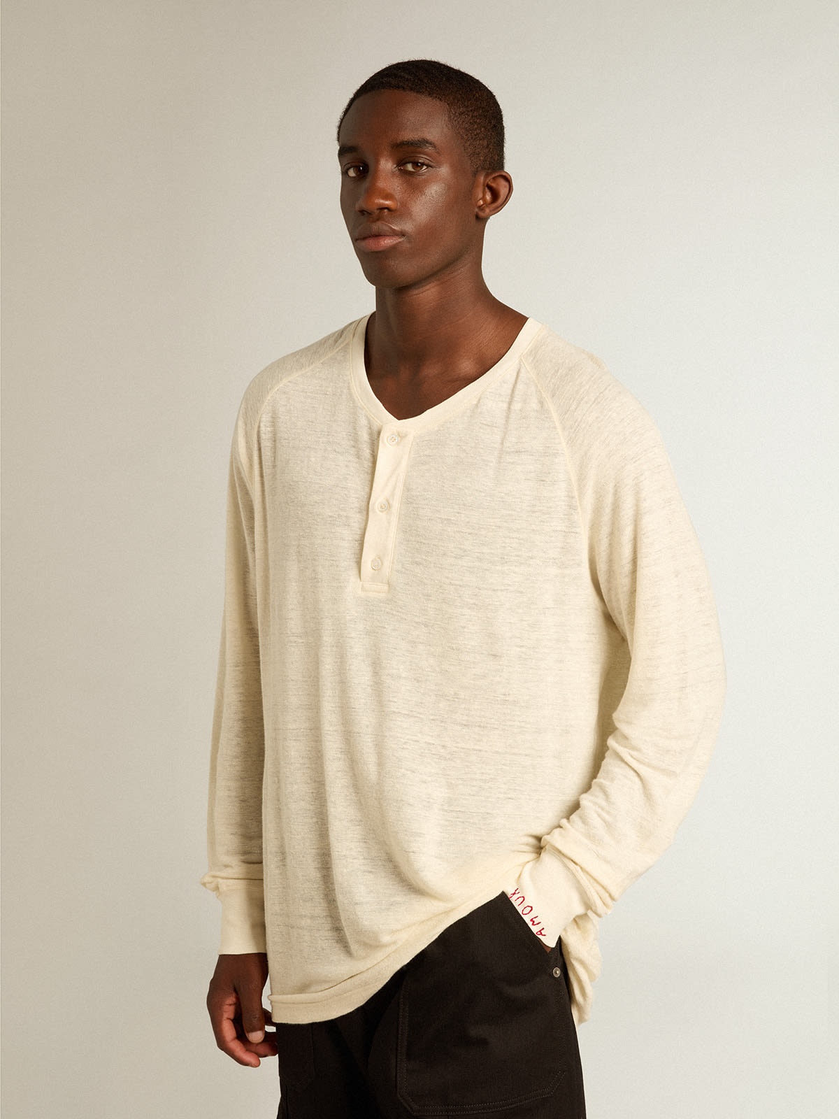 Men's long-sleeved T-shirt in panama-colored linen - 5
