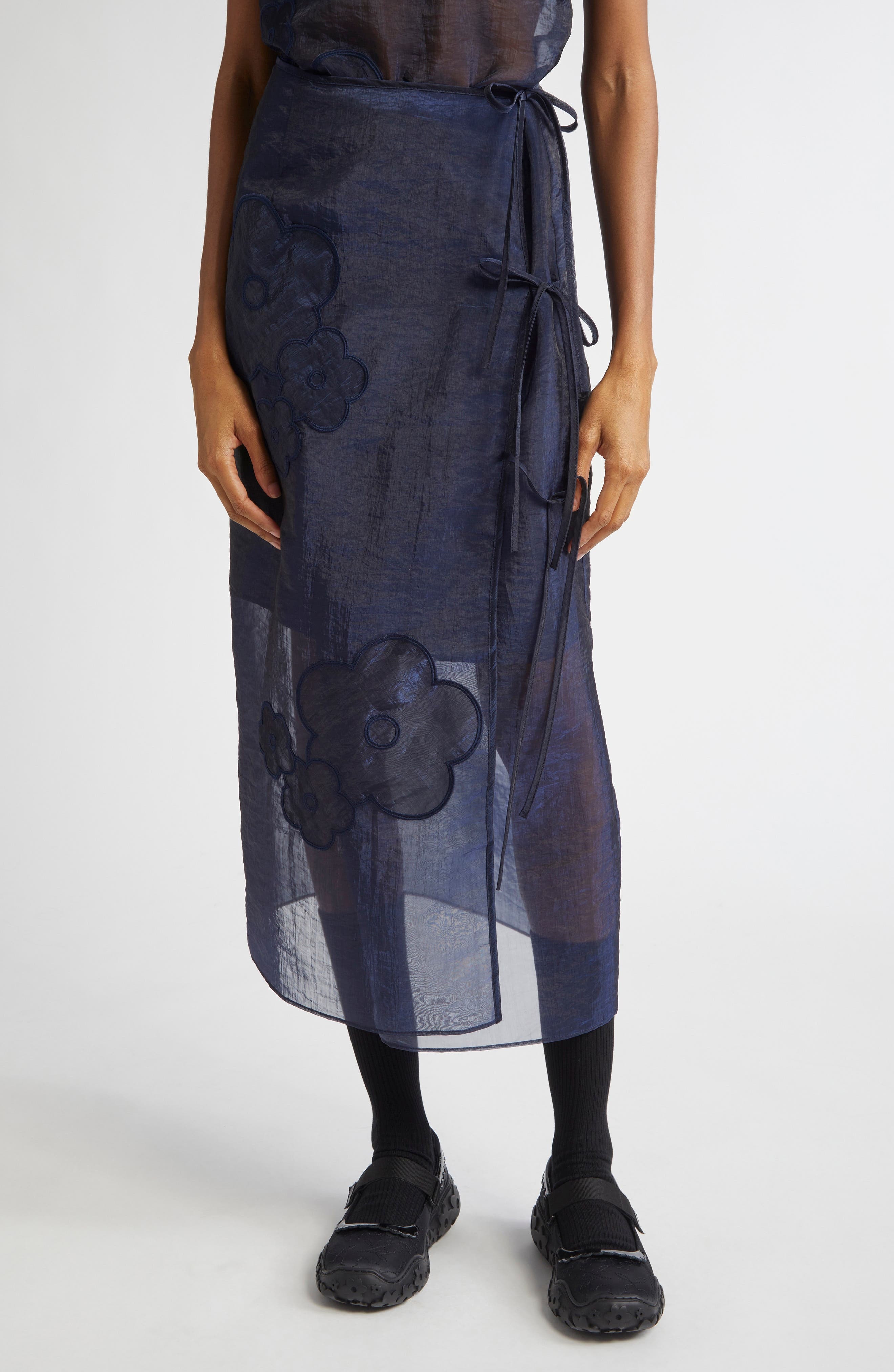 Cecilie Bahnsen April Floral Embroidered Wrap Skirt in Navy at Nordstrom - 1