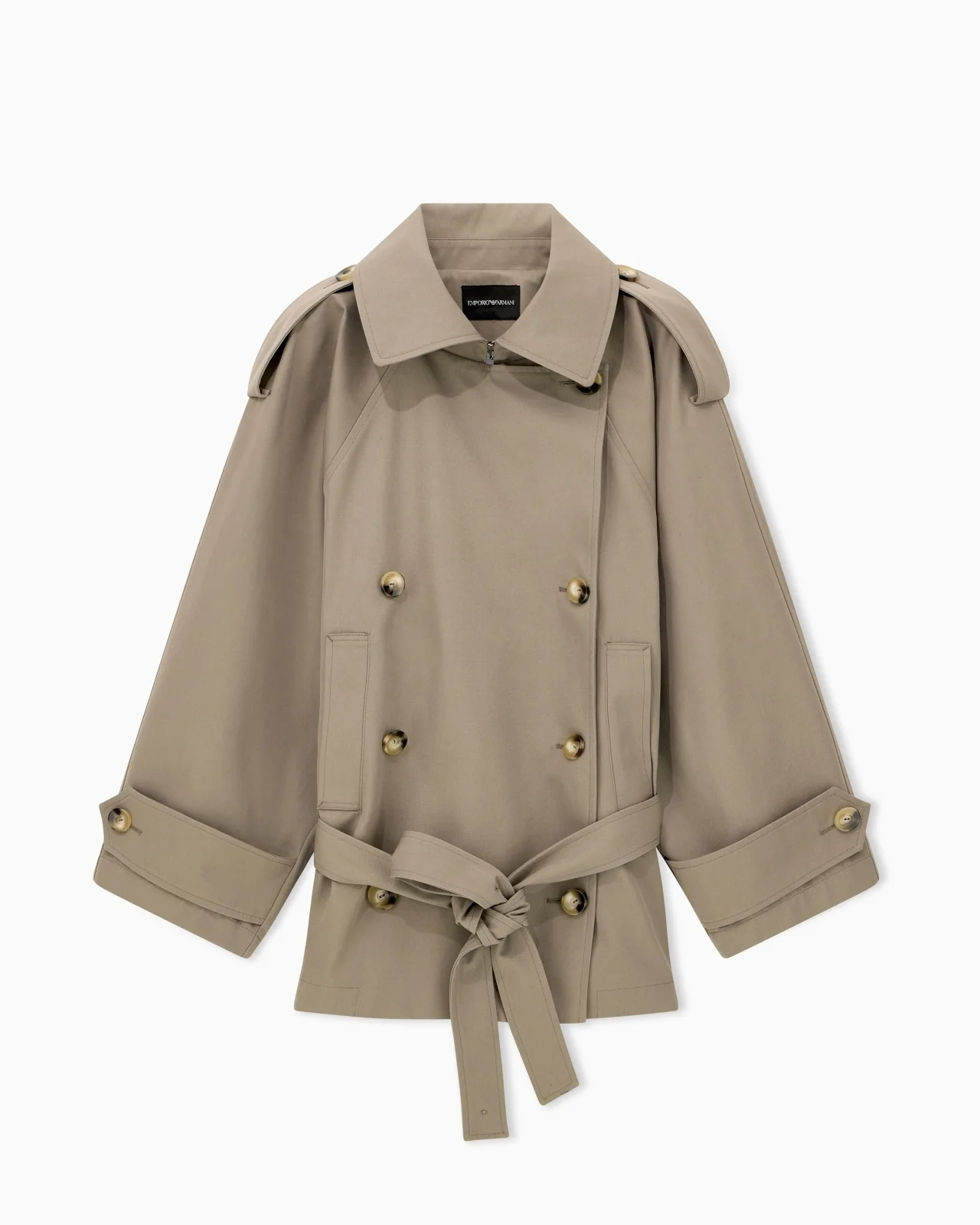DOUBLE-BREASTED BLOUSON IN COATED GABARDINE WITH A BELT - 1