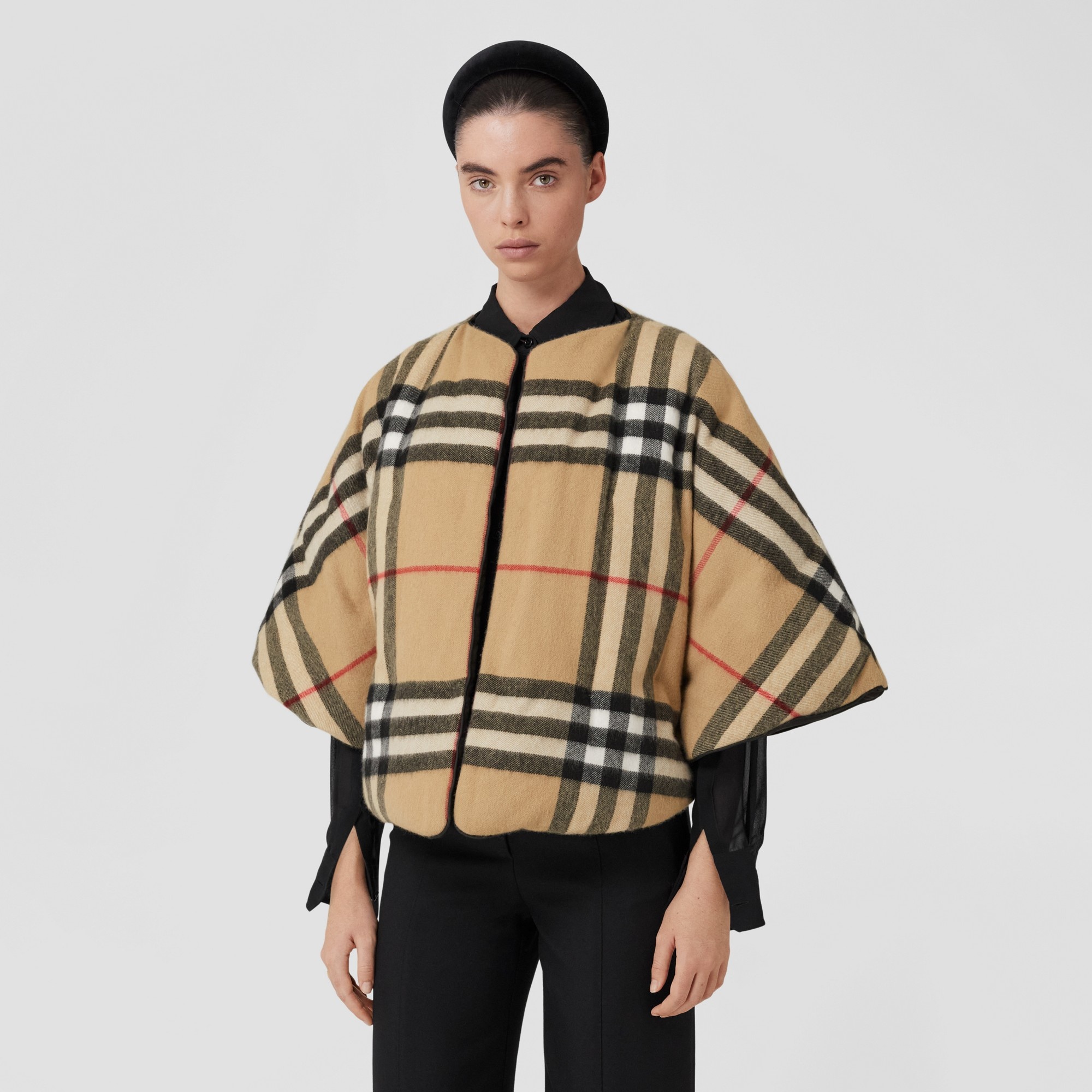 Check Cashmere Wool Cape - 5