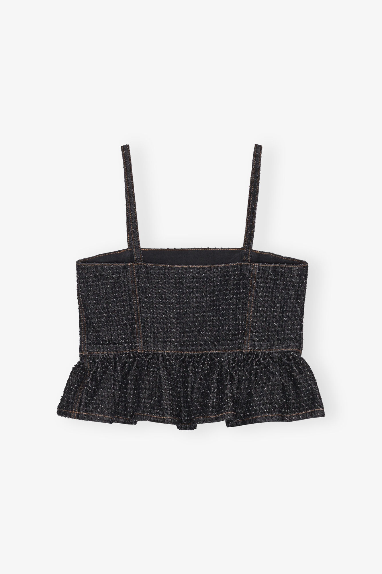BLACK FLUFFY DENIM STRAP TOP - 6