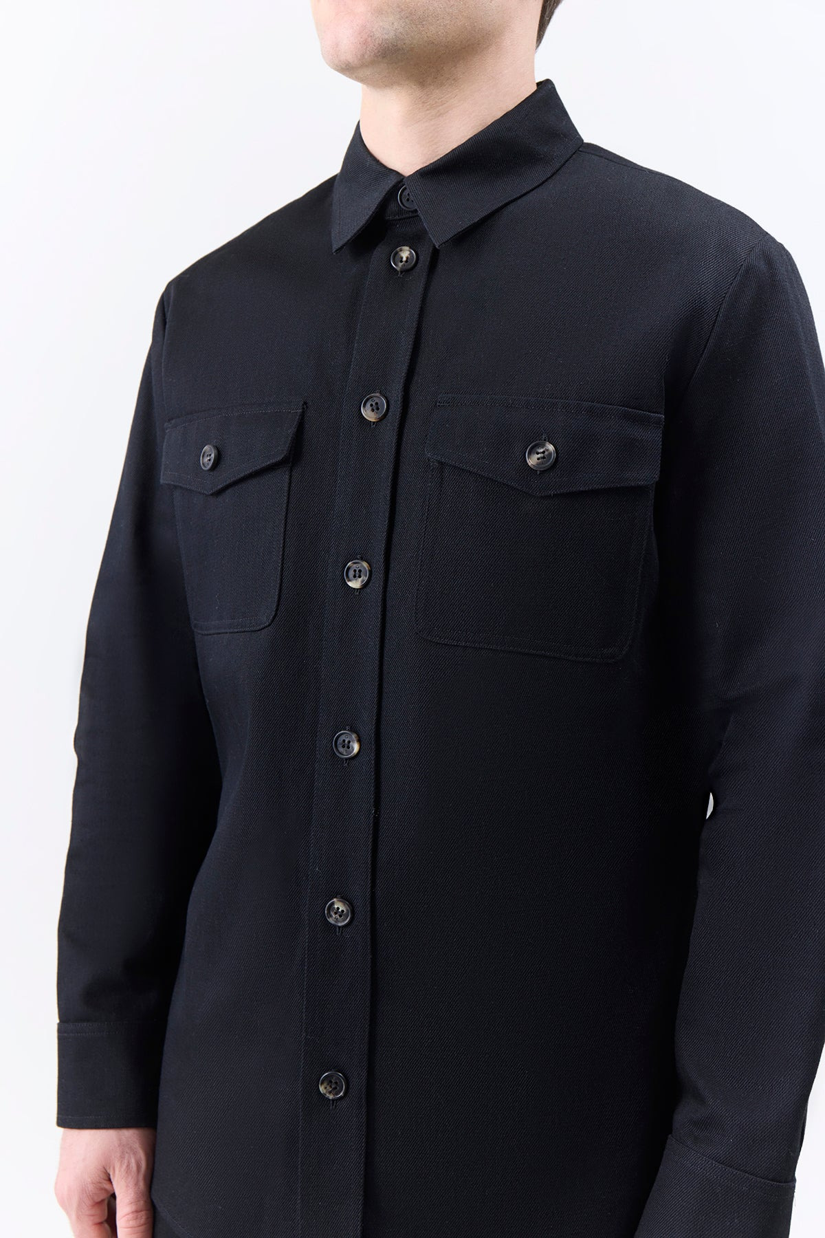Everly Overshirt in Black Organic Cotton - 5