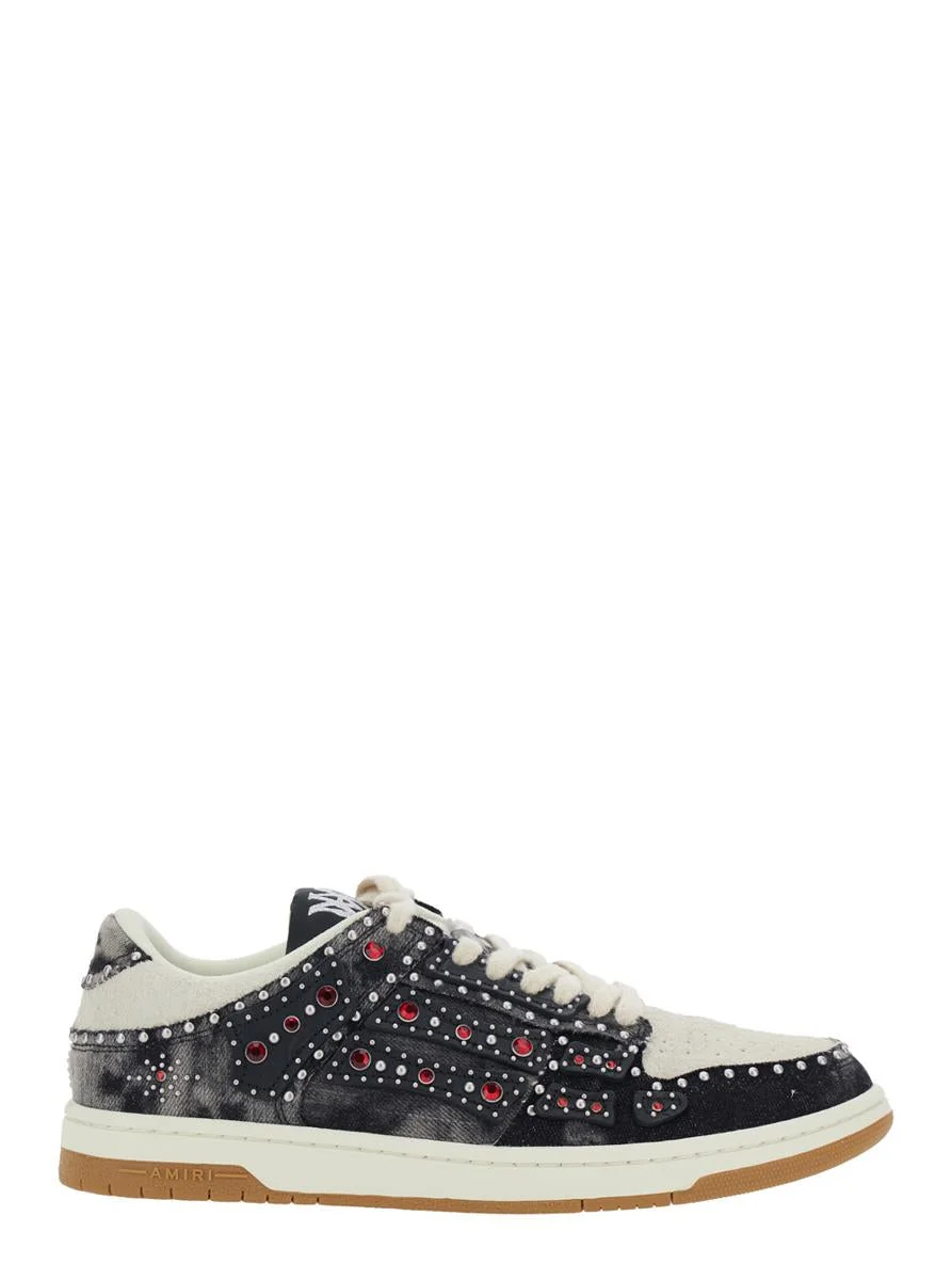 Amiri 'Skel Top' Black Sneaker With Beads And Crystals Application And Logo On The Heel In Fabric An - 1
