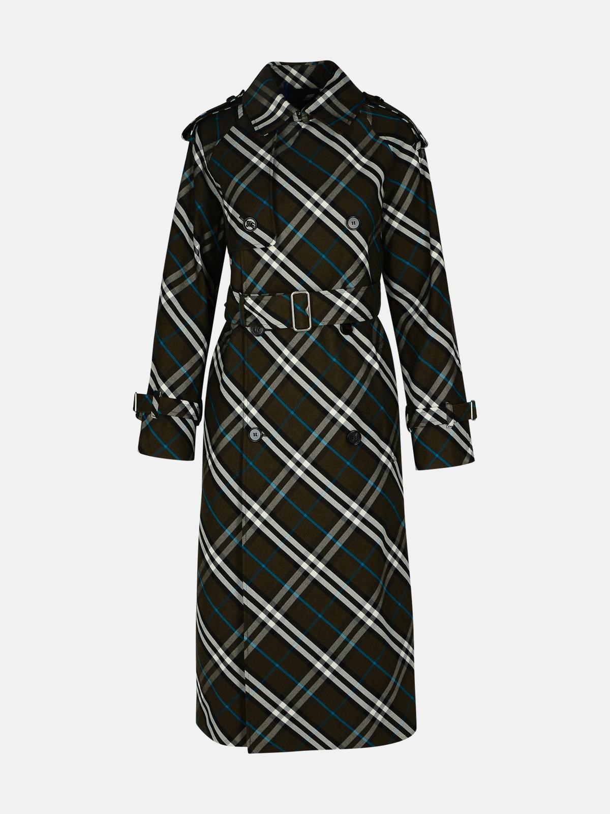 'CHECK' GREEN POLYESTER TRENCH COAT - 1