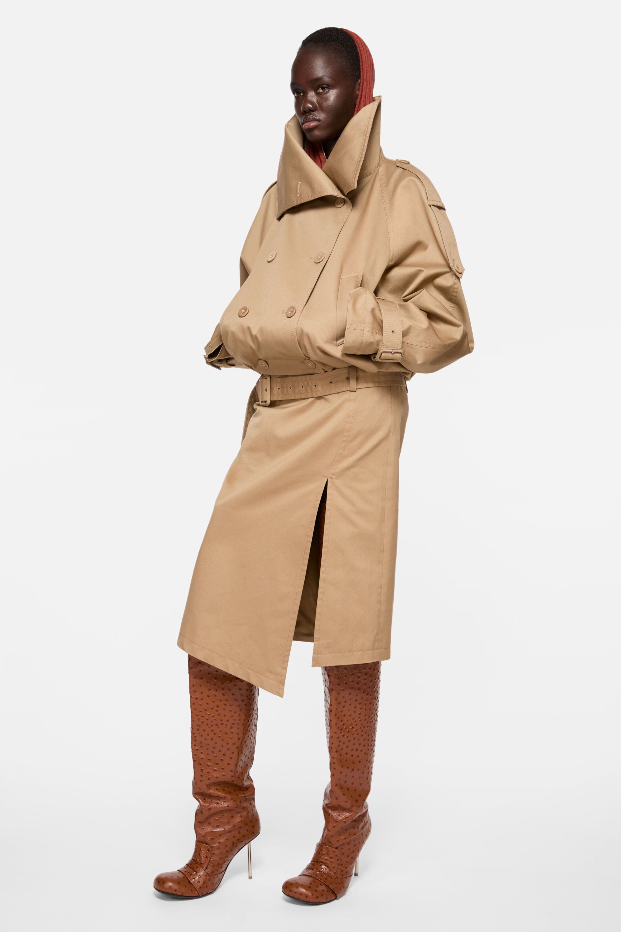 Belted twill skirt - Mud beige - 4