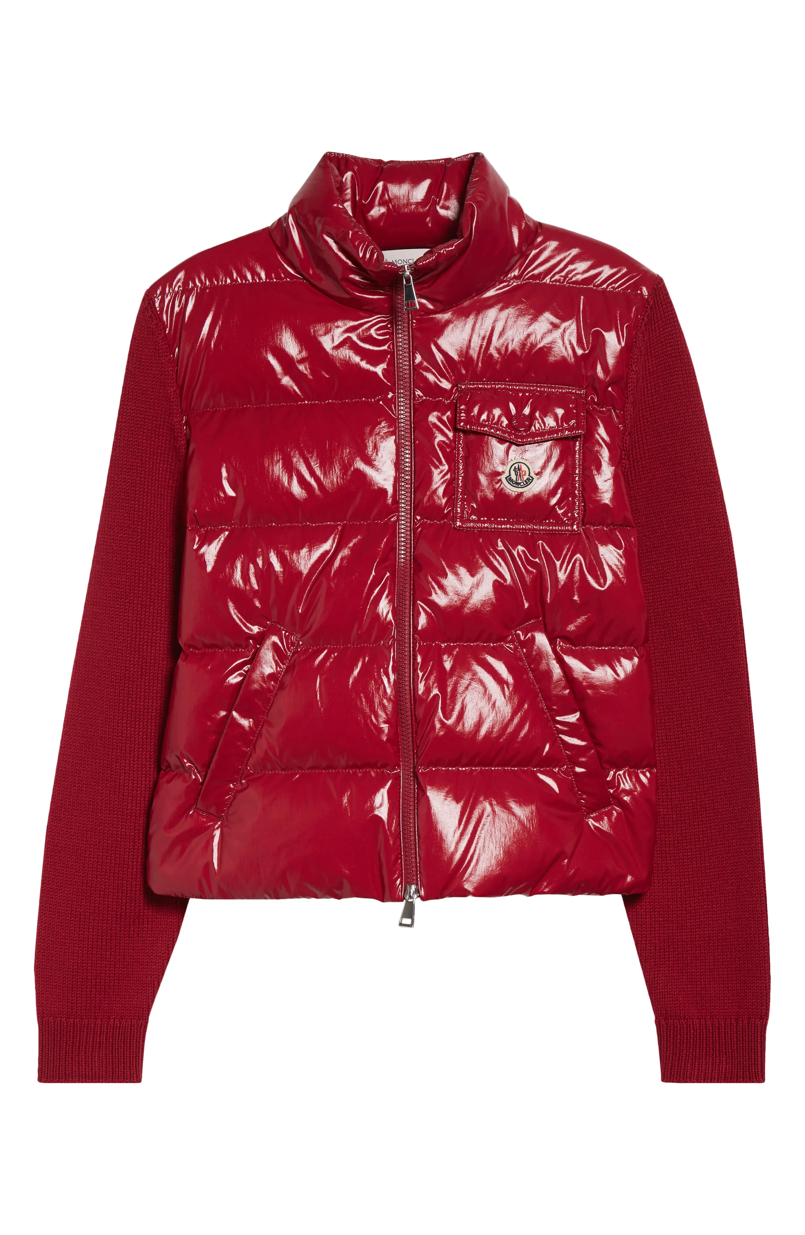 Moncler Mixed Media Quilted Down Puffer Cardigan in Red at Nordstrom - 1