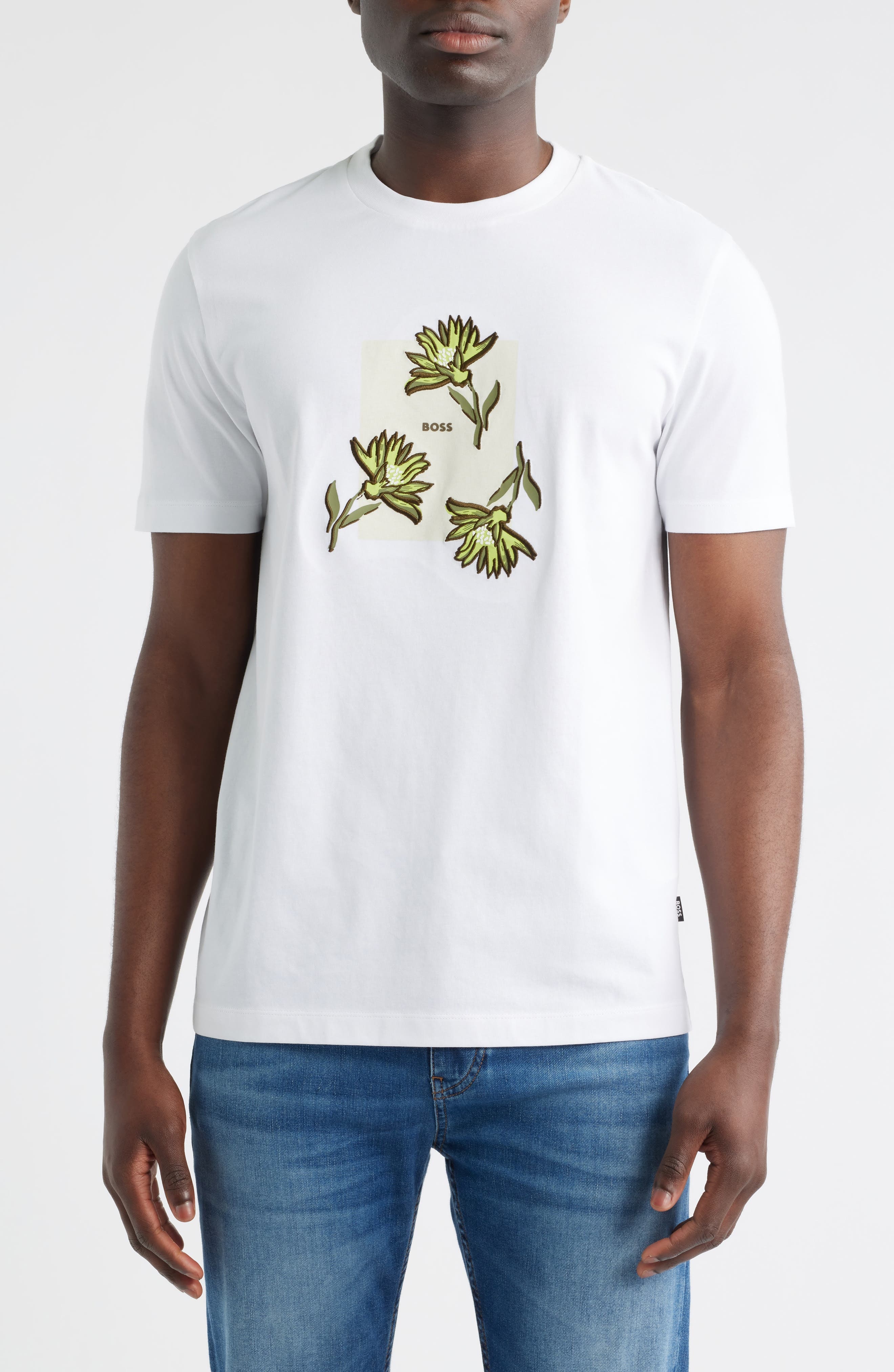BOSS Thompson Floral Logo Cotton Graphic T-Shirt in White at Nordstrom - 1