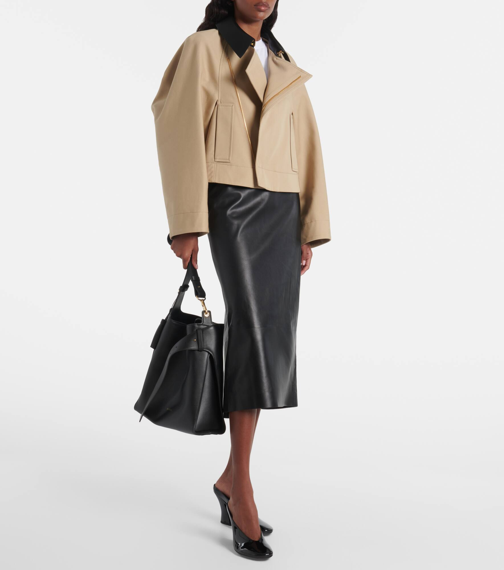 High-rise leather pencil skirt - 3