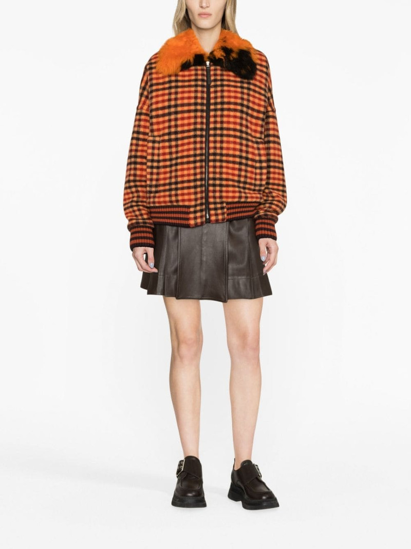 Marni shearling-trim checked bomber jacket outlook