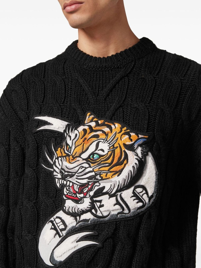 tiger-appliquÃ© wool jumper 5