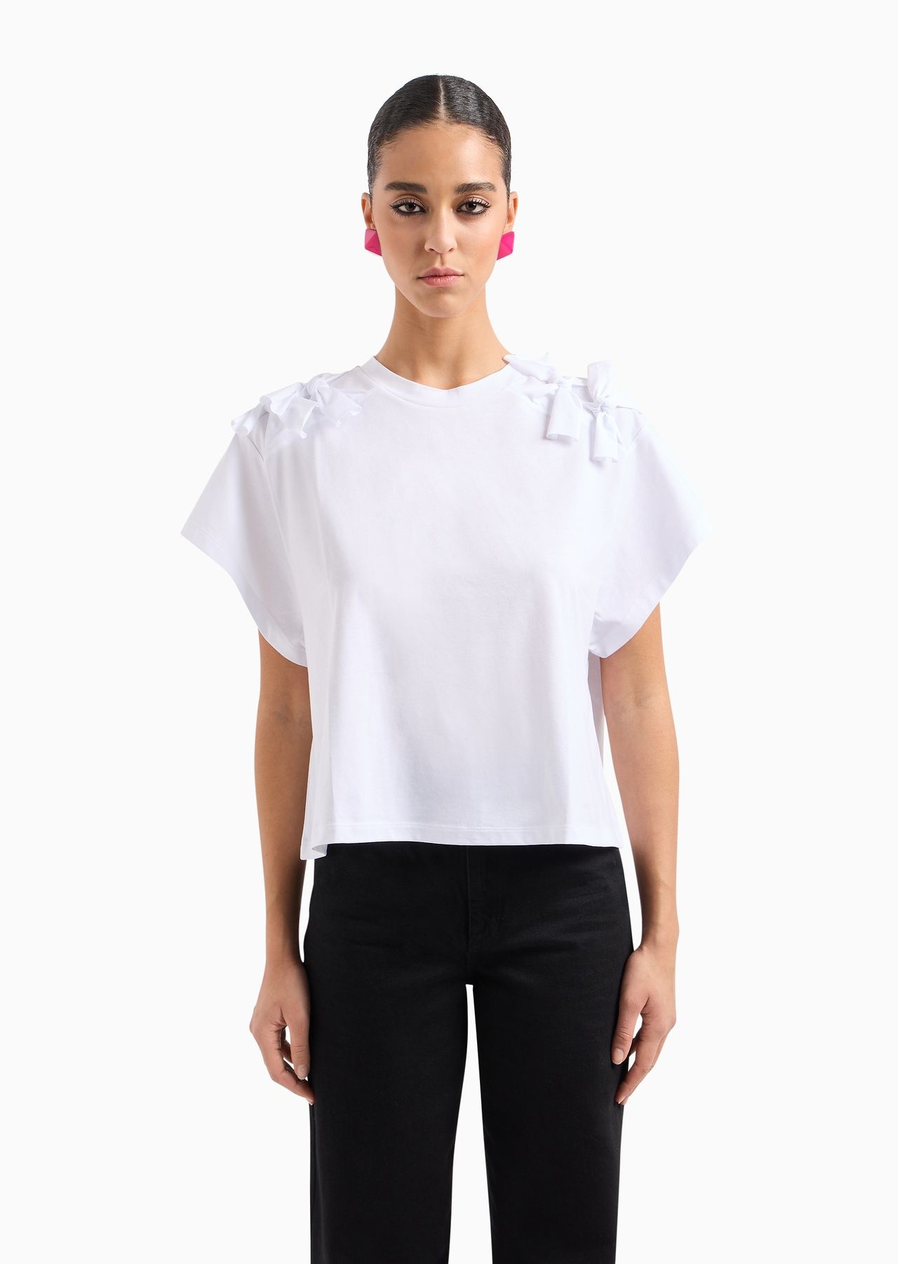 Boxy Supima jersey T-shirt with raw-edge bows - 2