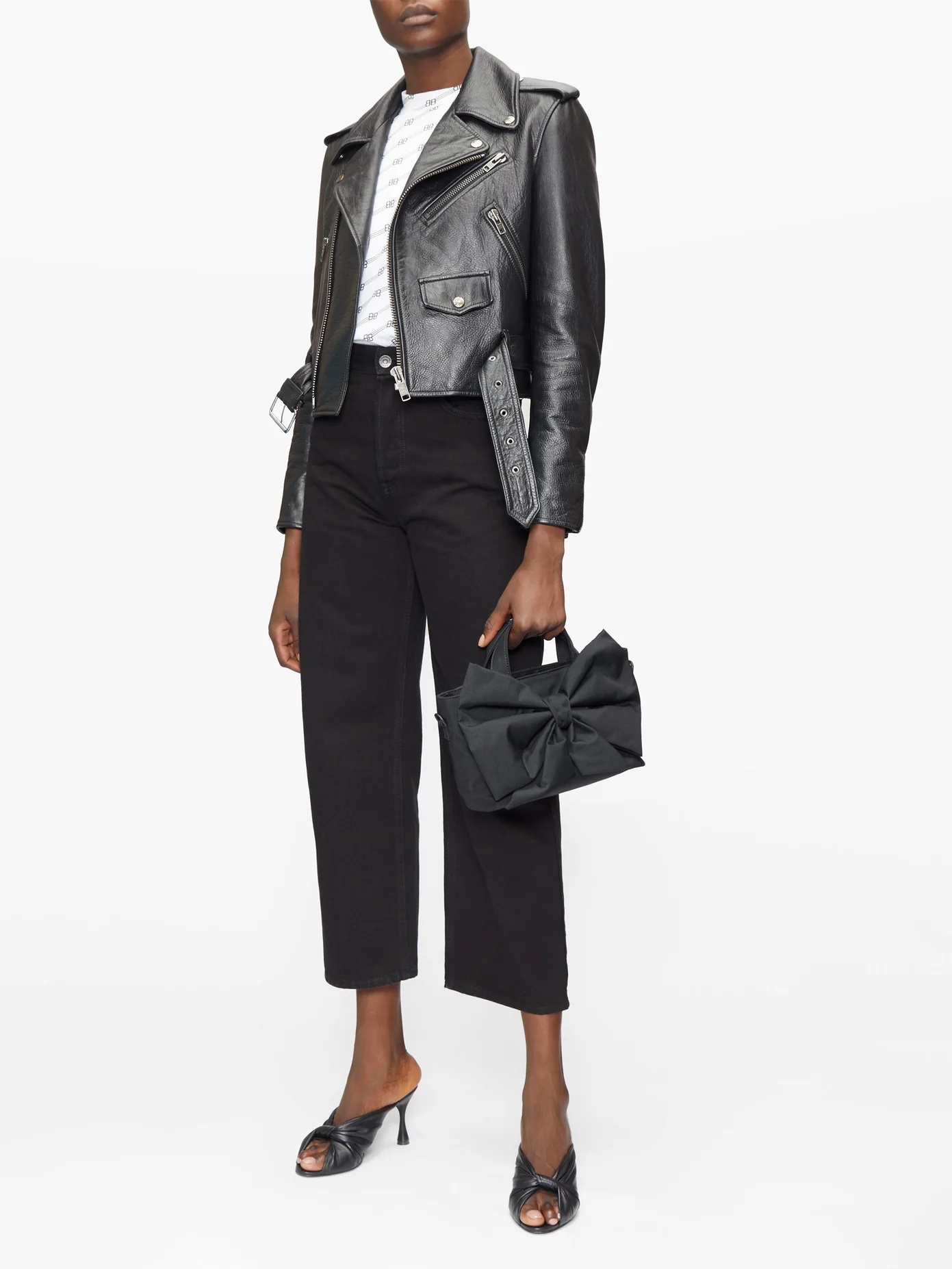 Grained-leather cropped biker jacket - 2