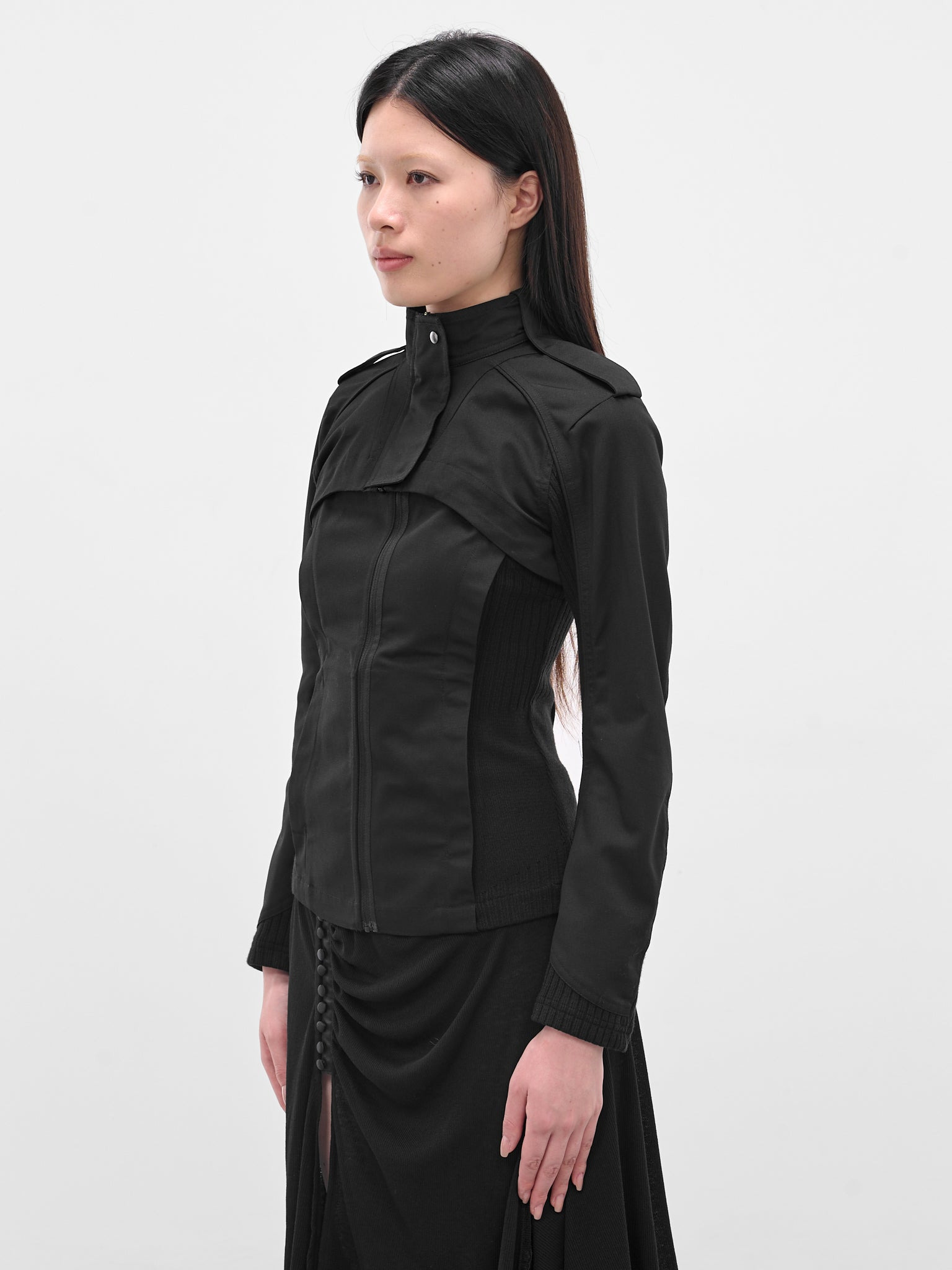 Black Double Layered Moto Jacket - 2