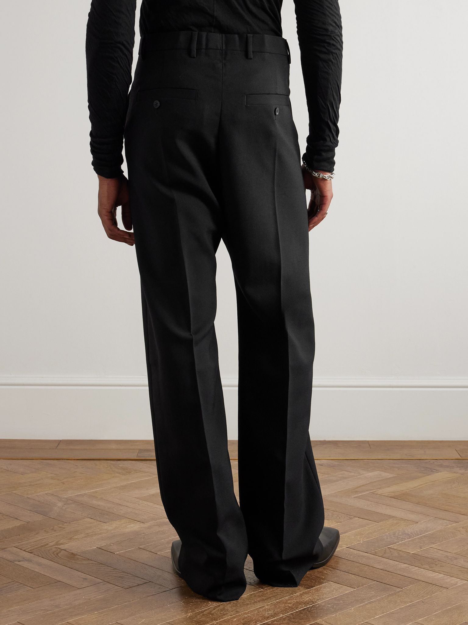 Geth Straight-Leg Grain de Poudre Wool Trousers Black - 4