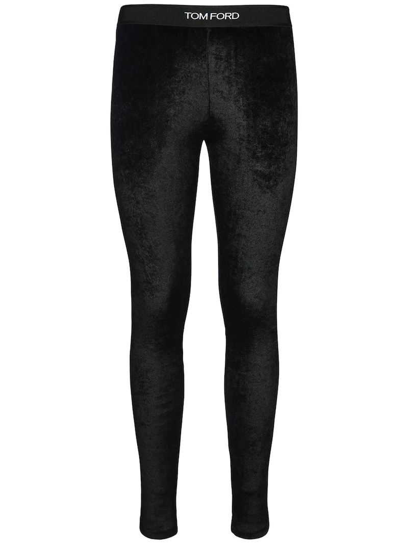 LOGO STRETCH VELVET LEGGINGS - 1