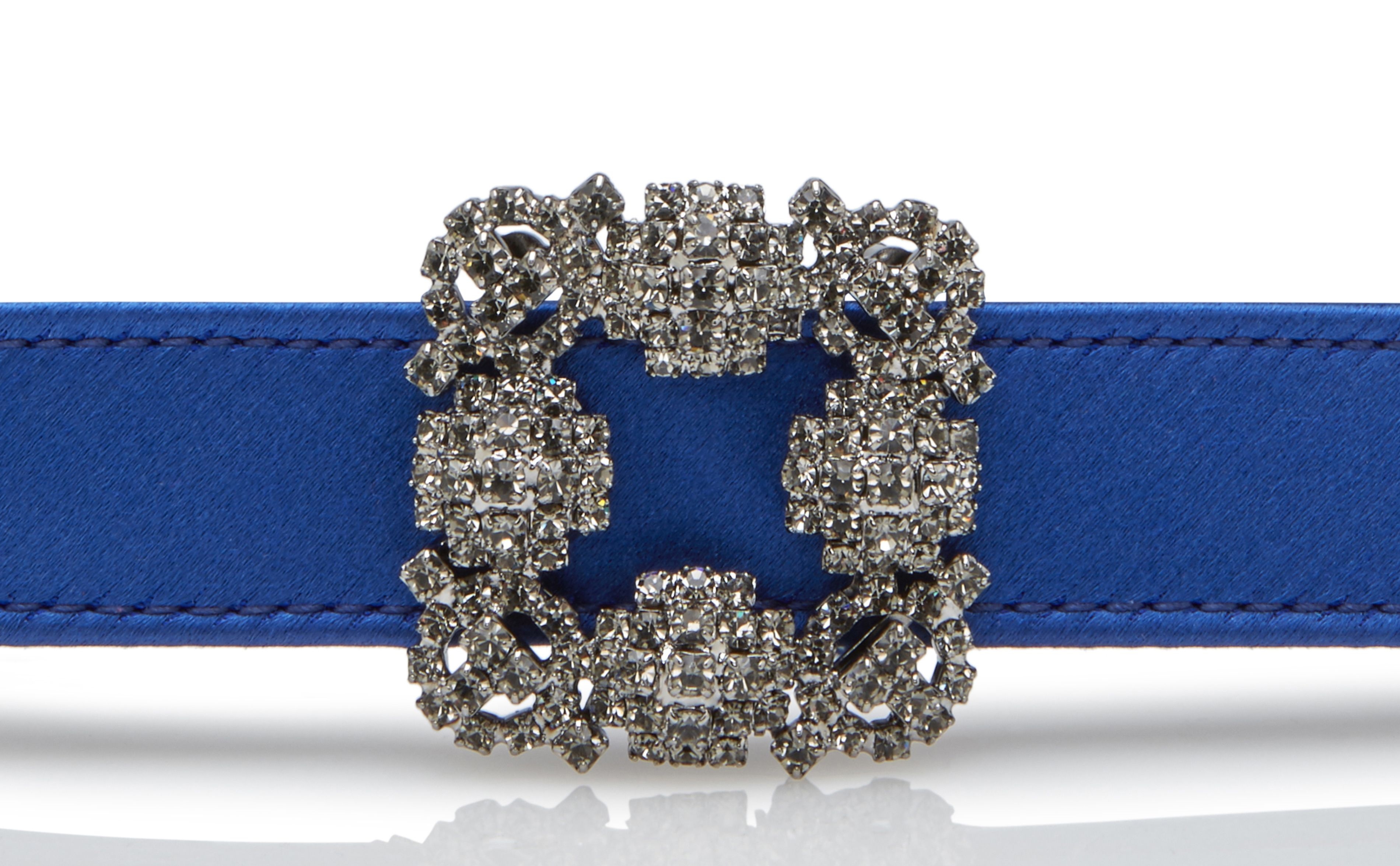 Blue Satin Crystal Buckled Belt - 4