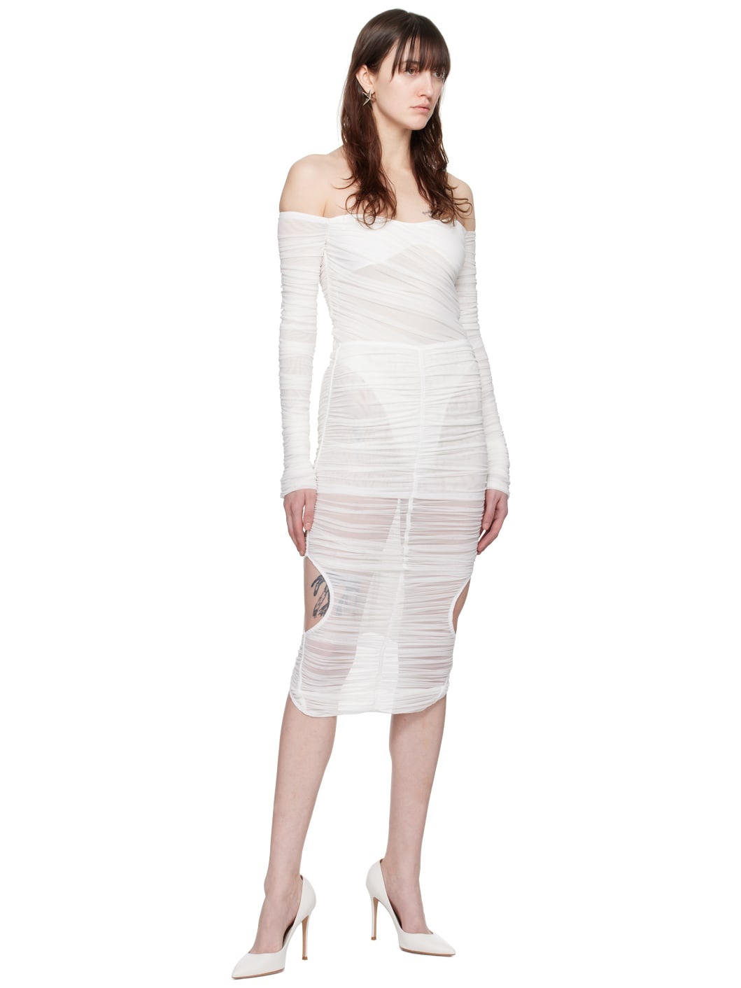 White Ruched Bodysuit - 5
