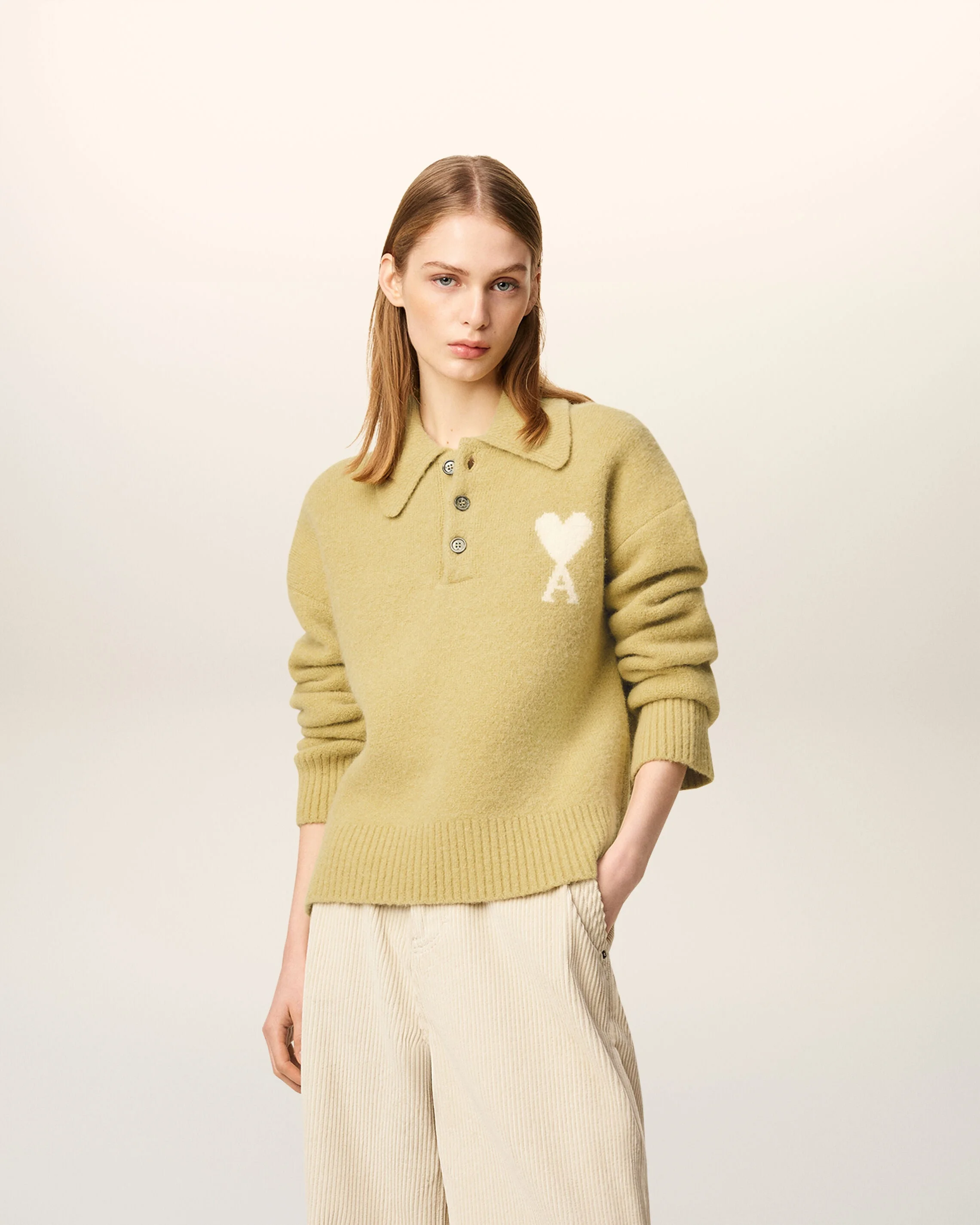 YELLOW ALPACA LONG SLEEVES AMI DE COEUR POLO - 1