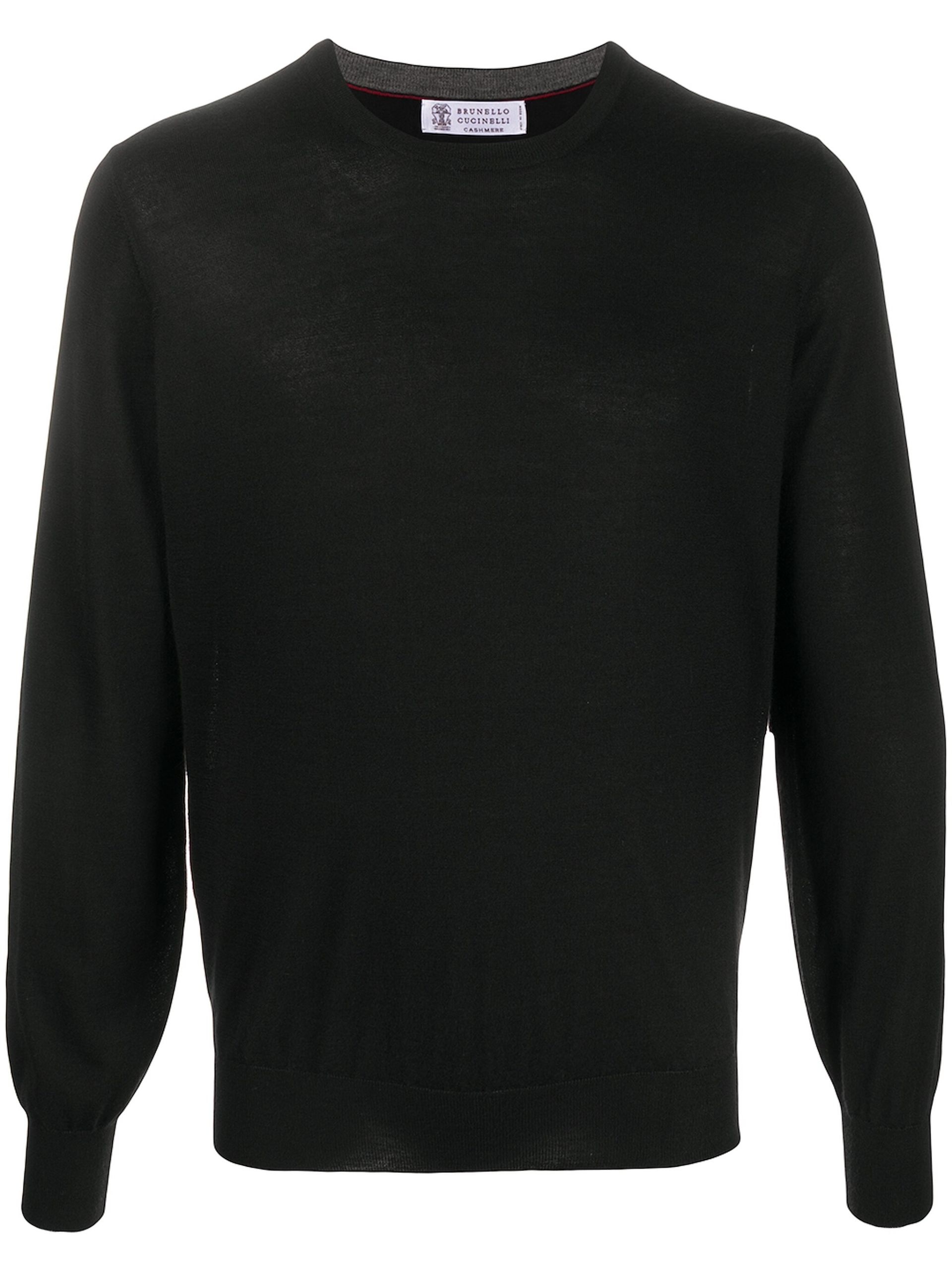 Black Crew-Neck Cashmere-Silk Sweater - 1