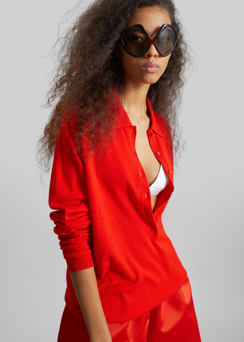 Tala Knit V-Neck Polo - Red 4