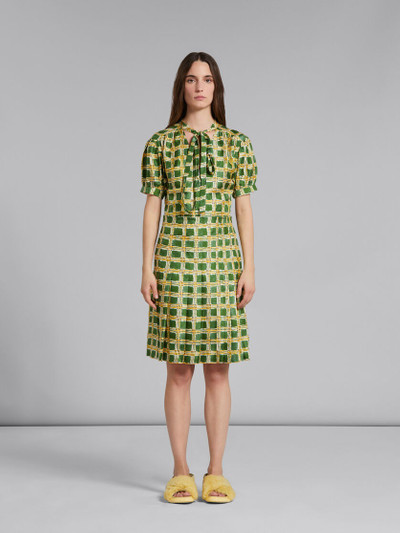 Marni GREEN SILK TWILL SKIRT WITH  CHECK FIELDS PRINT outlook