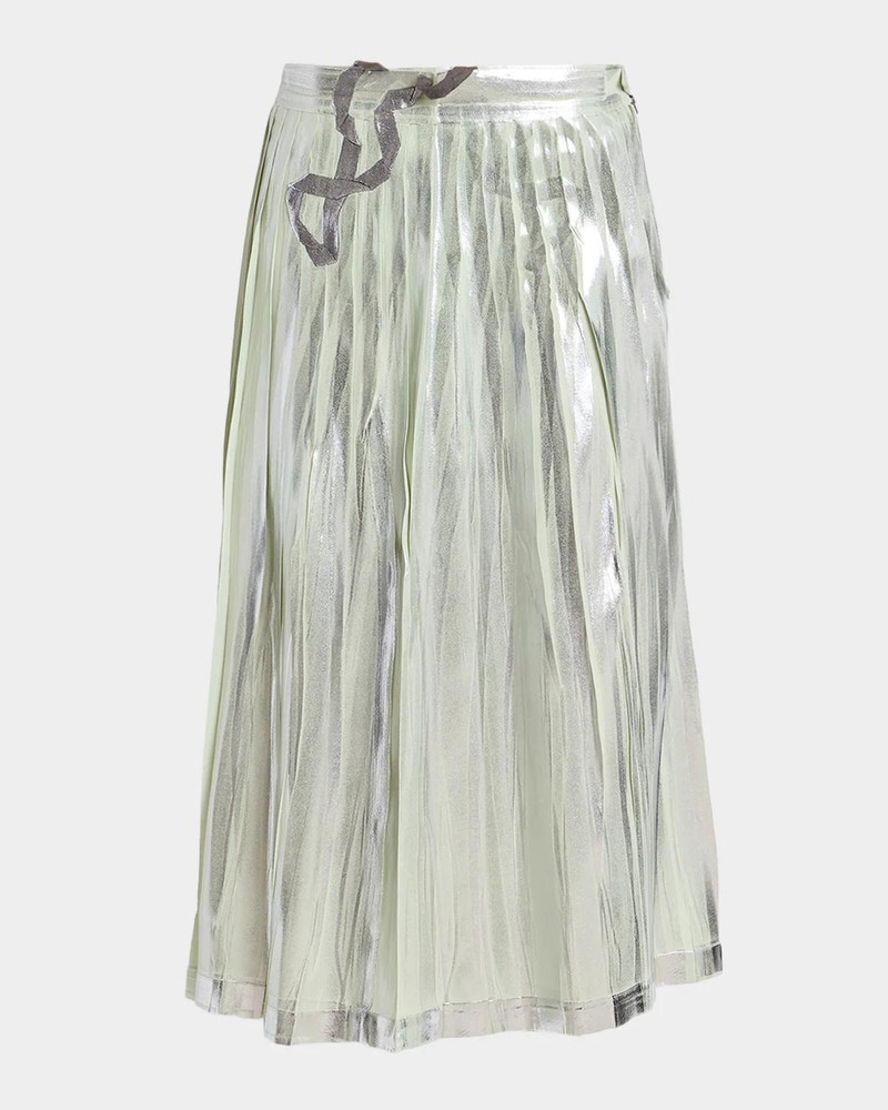 Pleated Metallic Silk Midi Skirt 1