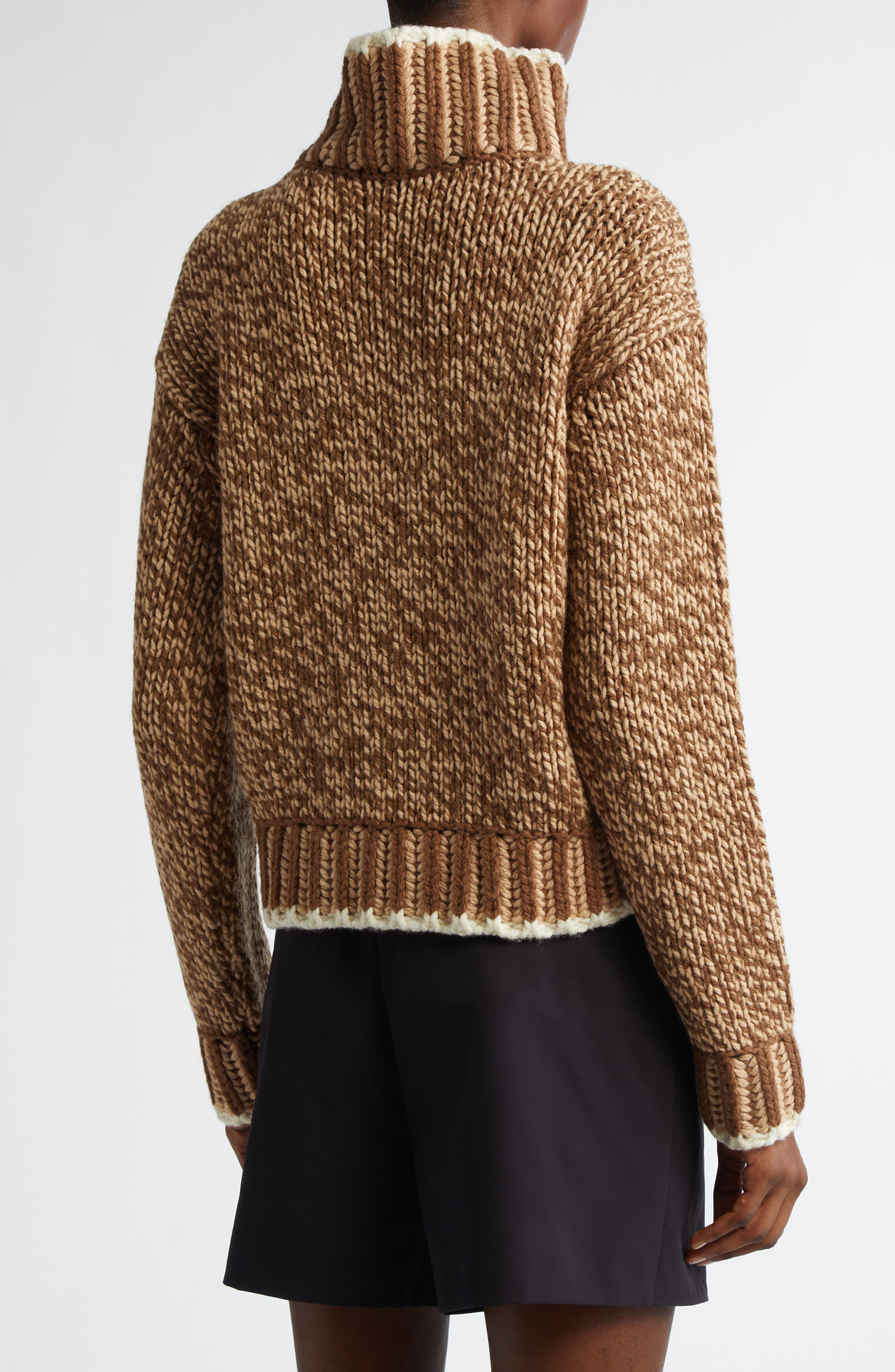 Moncler Marled Virgin Wool Blend Turtleneck Sweater in Beige at Nordstrom - 3