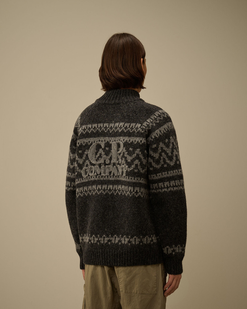 Jacquard Wool Logo Full Zip Cardigan 4