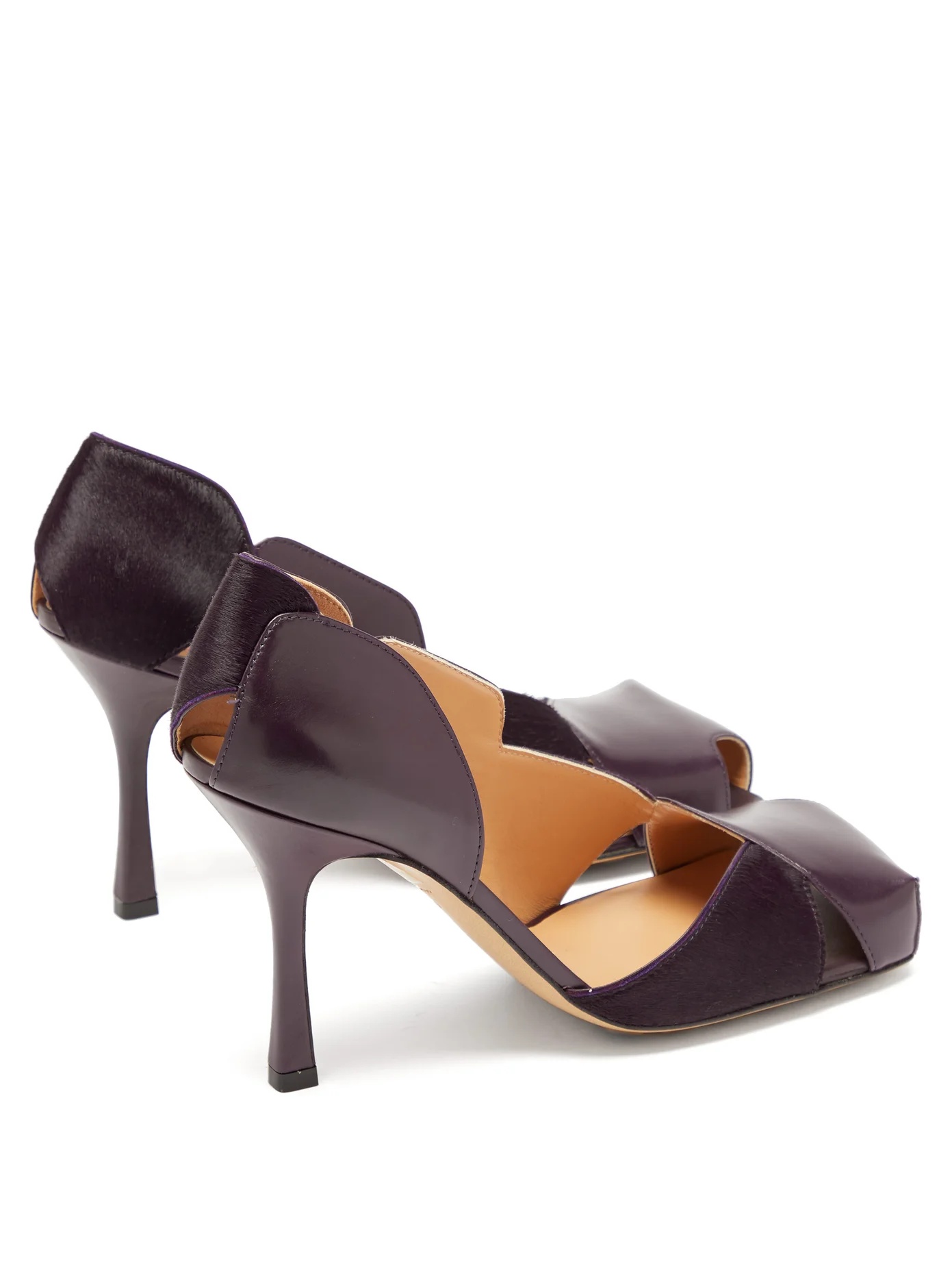 Square-toe leather and calf-hair pumps - 4