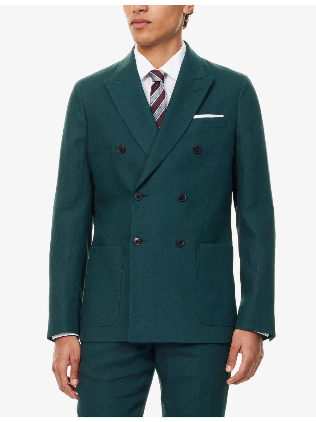Double-Breasted Regular-Fit Linen-Blend Blazer - 3