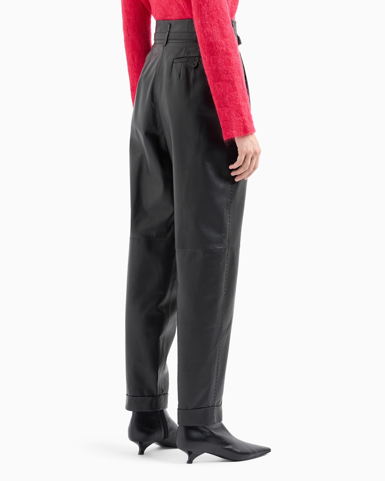 Semi-aniline, lambskin nappa leather trousers with belt - 3