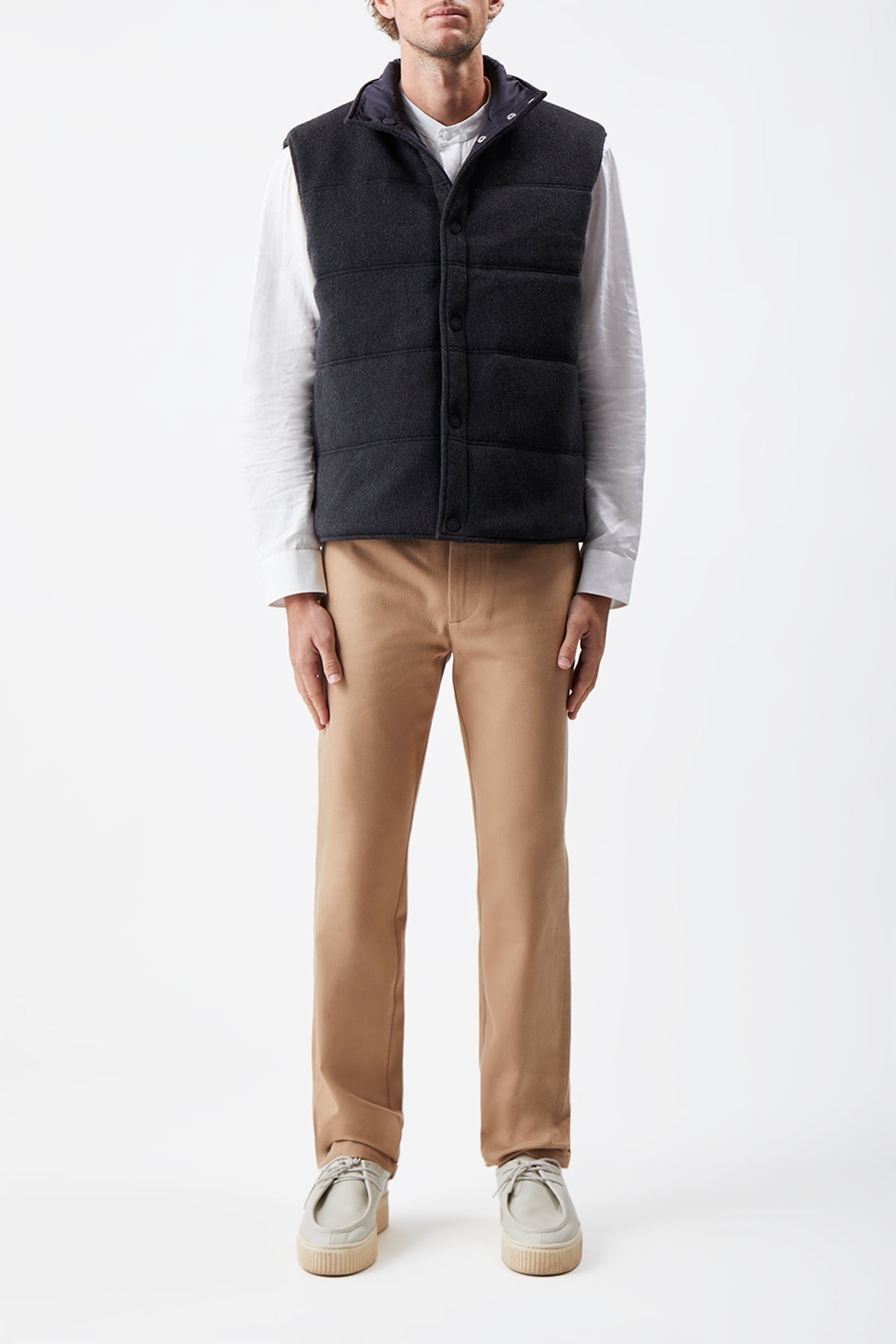 Clay Reversible Puffer Vest in Charcoal Cashmere and Nylon - 3