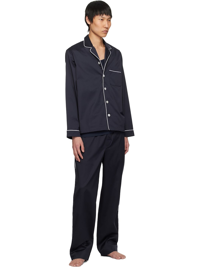 TEKLA Navy Sateen Long Sleeve Pyjama Shirt outlook