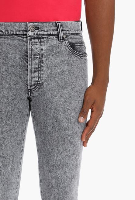 Slim gray cotton jeans with Balmain monogram - 6