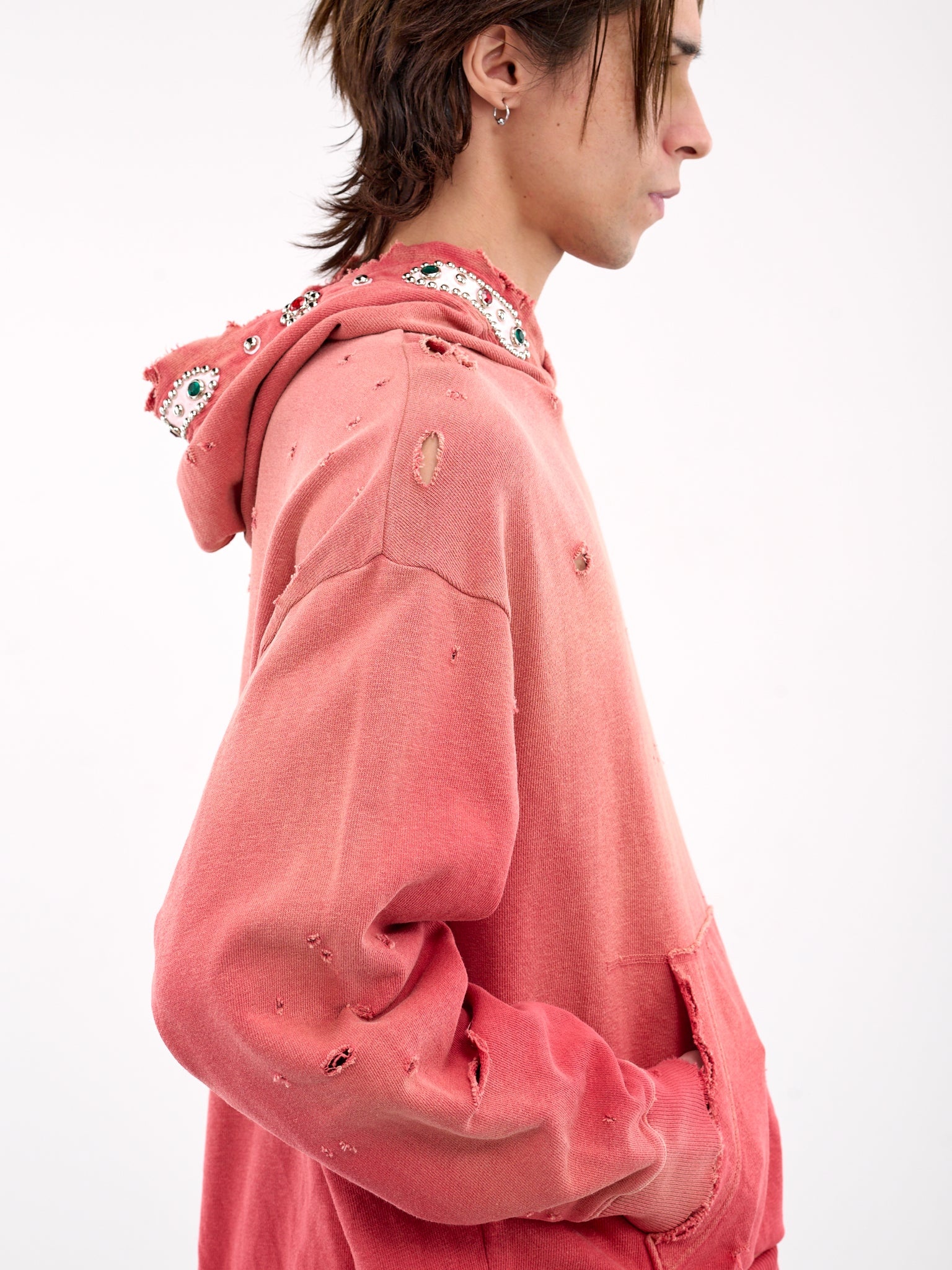 Kapital Studs Thriller Distressed Hoodie | hlorenzo | REVERSIBLE