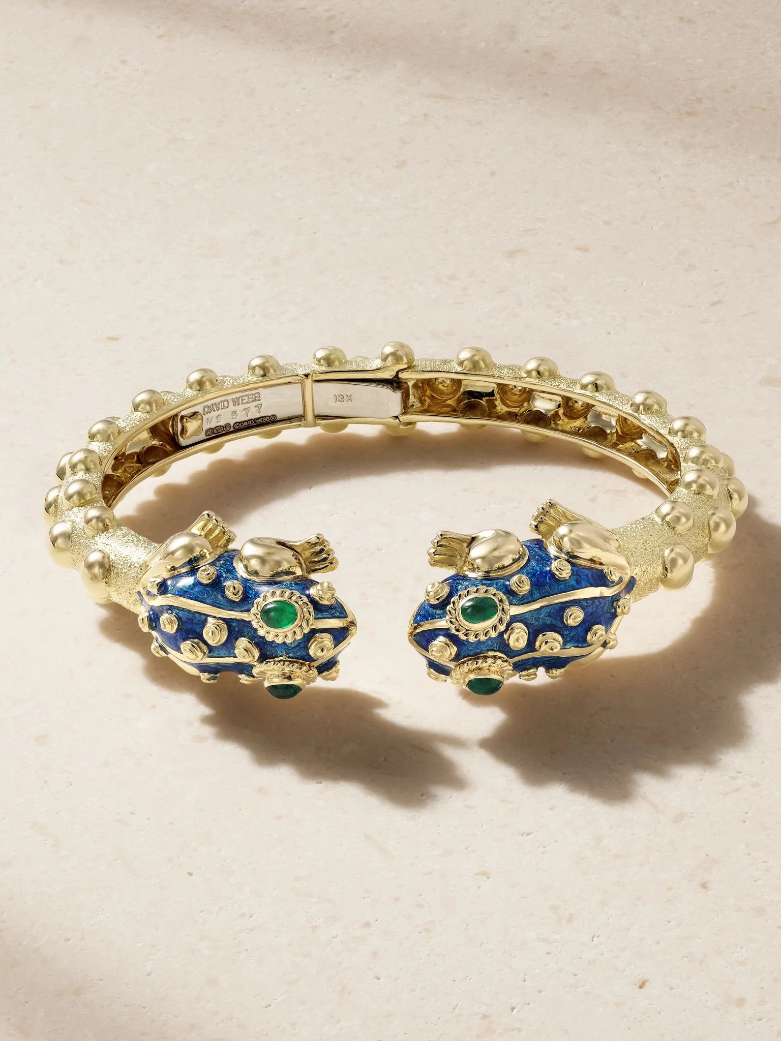 Baby Frog 18-karat gold, emerald and enamel bangle Blue - 1