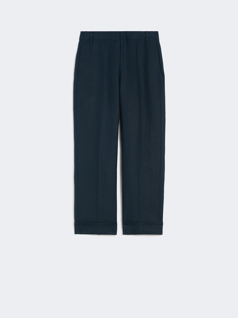 ANSELMO Linen basketweave straight trousers - MIDNIGHTBLUE 1