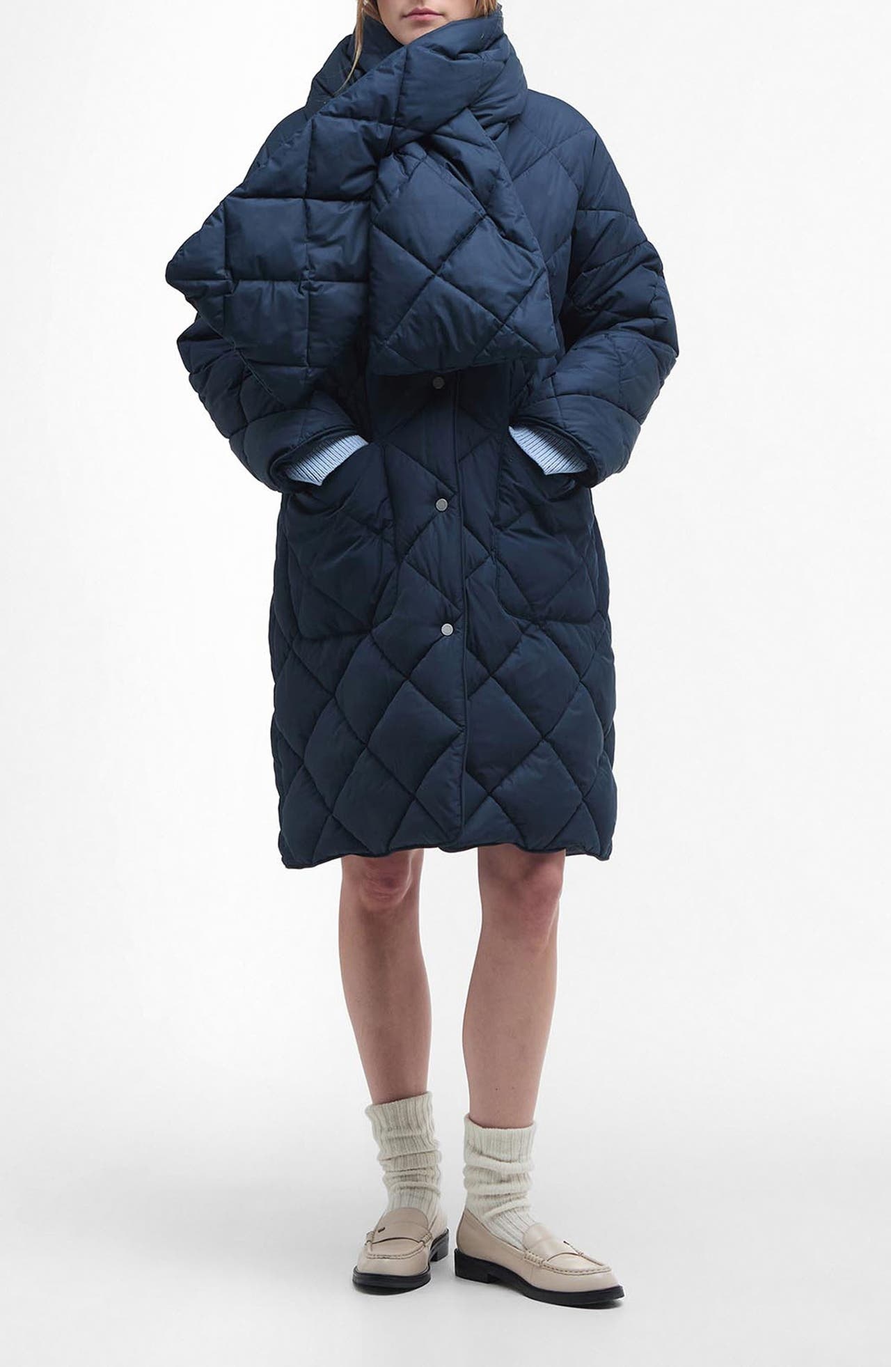 Barbour Barbour Brigitte Quilted Coat With Removable Scarf in Navy