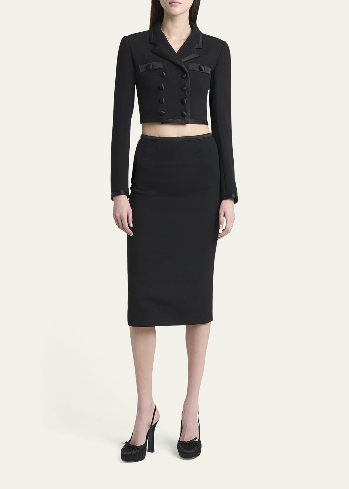 Stretch Crepe Straight Midi Skirt - 2