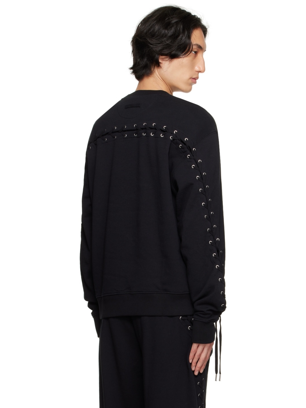 Black Lace-Up Sweatshirt - 3