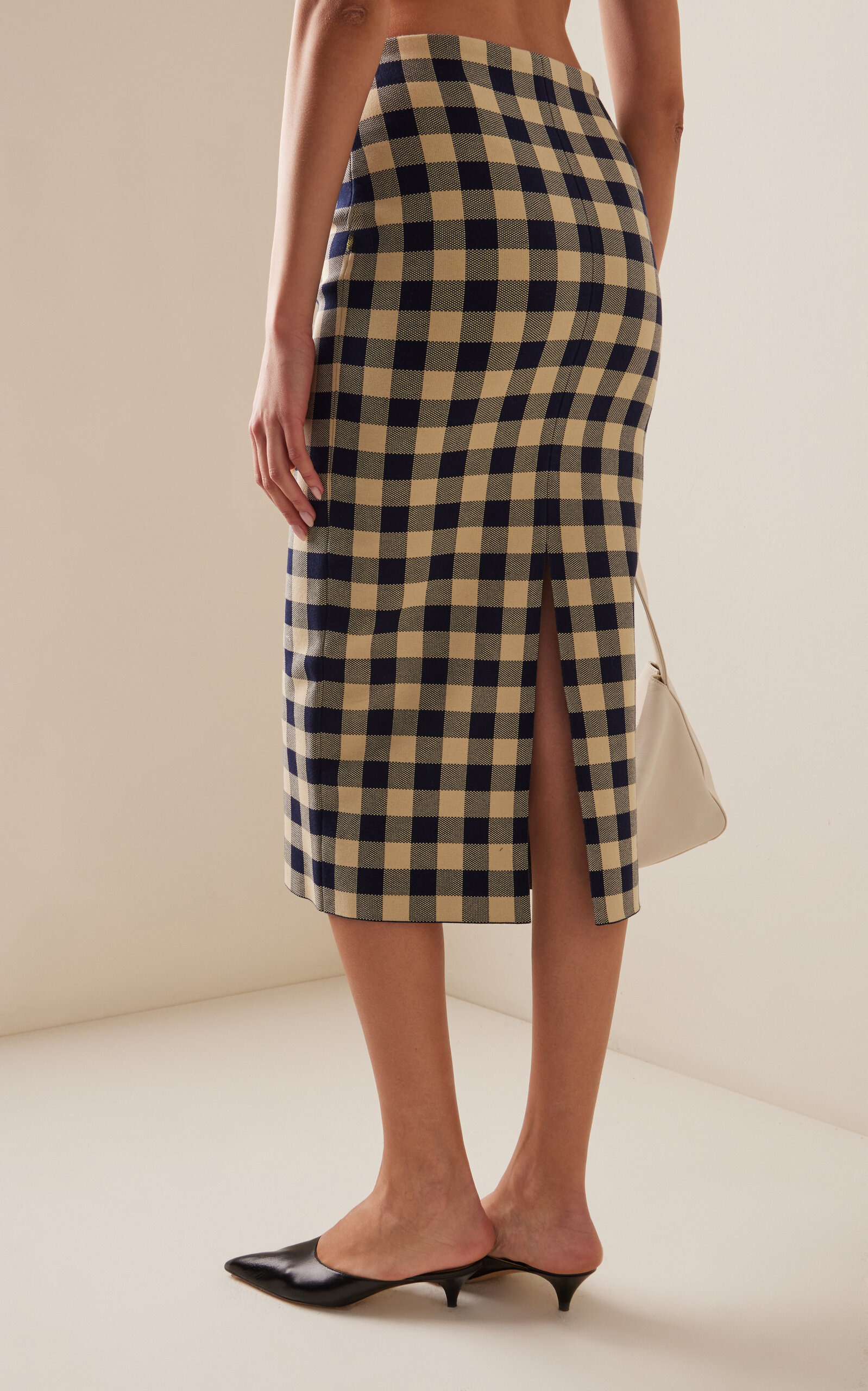 Petra Gingham Stretch-Cotton Knit Midi Skirt navy - 4