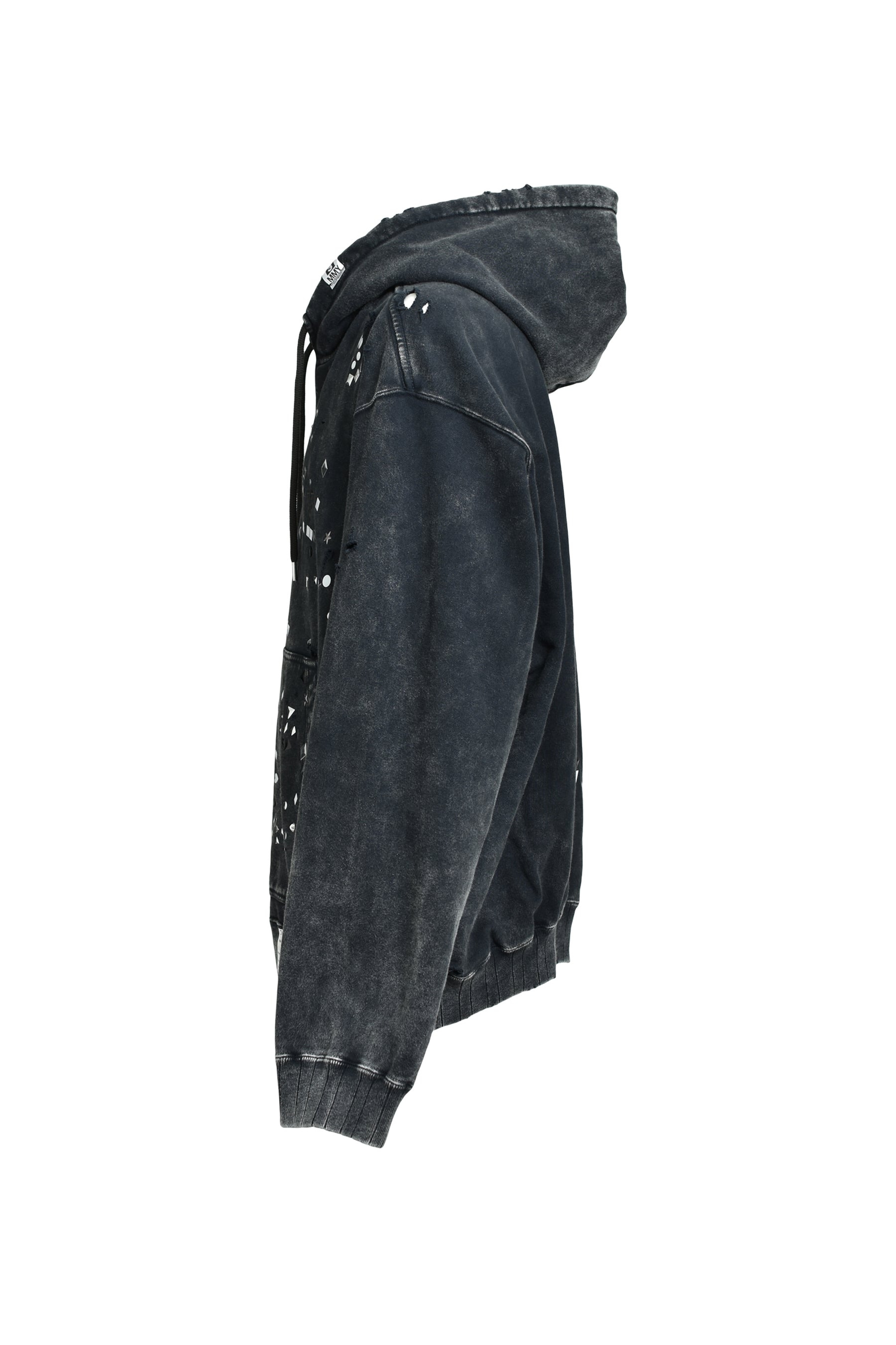 EMBELLISHED BLEACHED HOODIE / BLK - 8