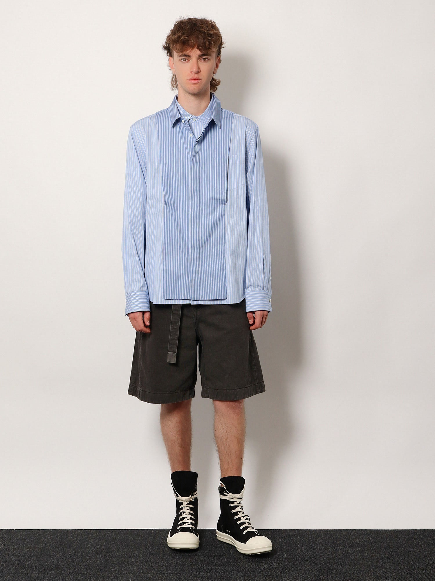 Sacai Men Striped Cotton Popeline Shirt - 2