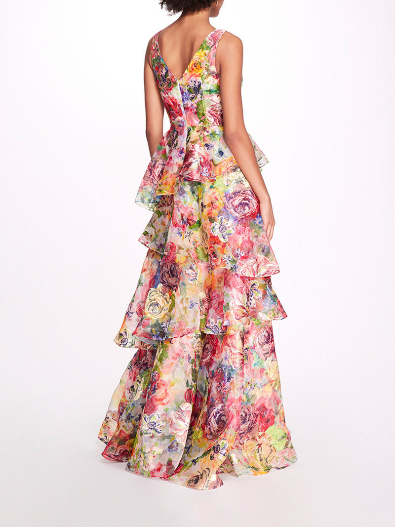 Marchesa EMBROIDERED ORGANZA V-NECK GOWN outlook