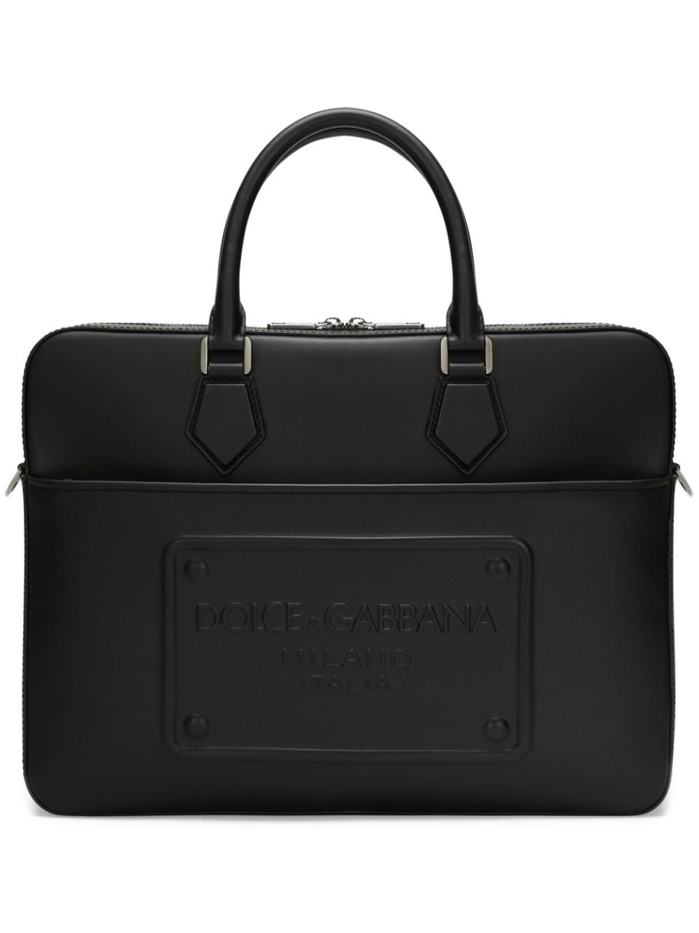 logo-embossed leather laptop bag - 1