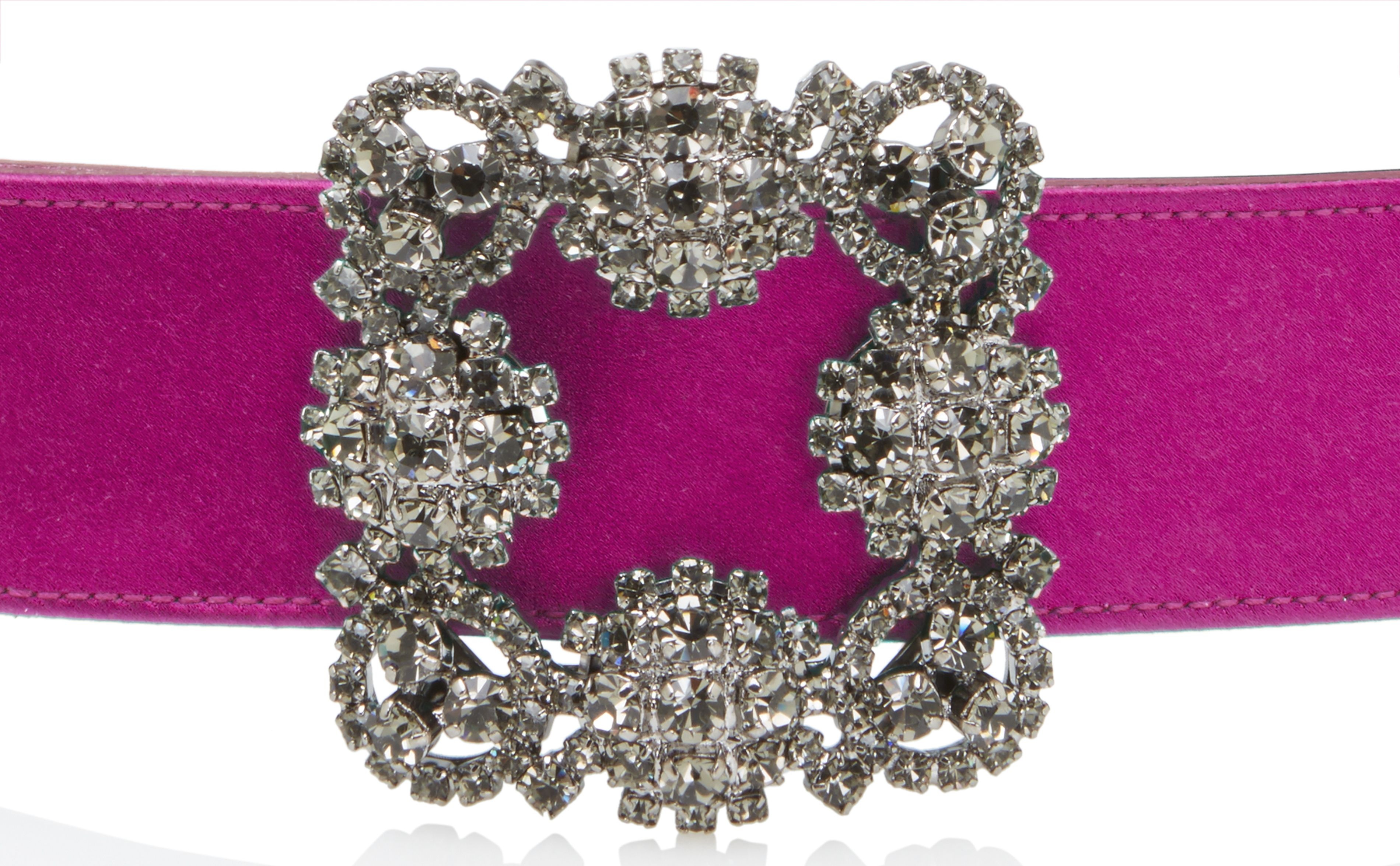 Fuchsia Satin Crystal Buckled Belt - 4